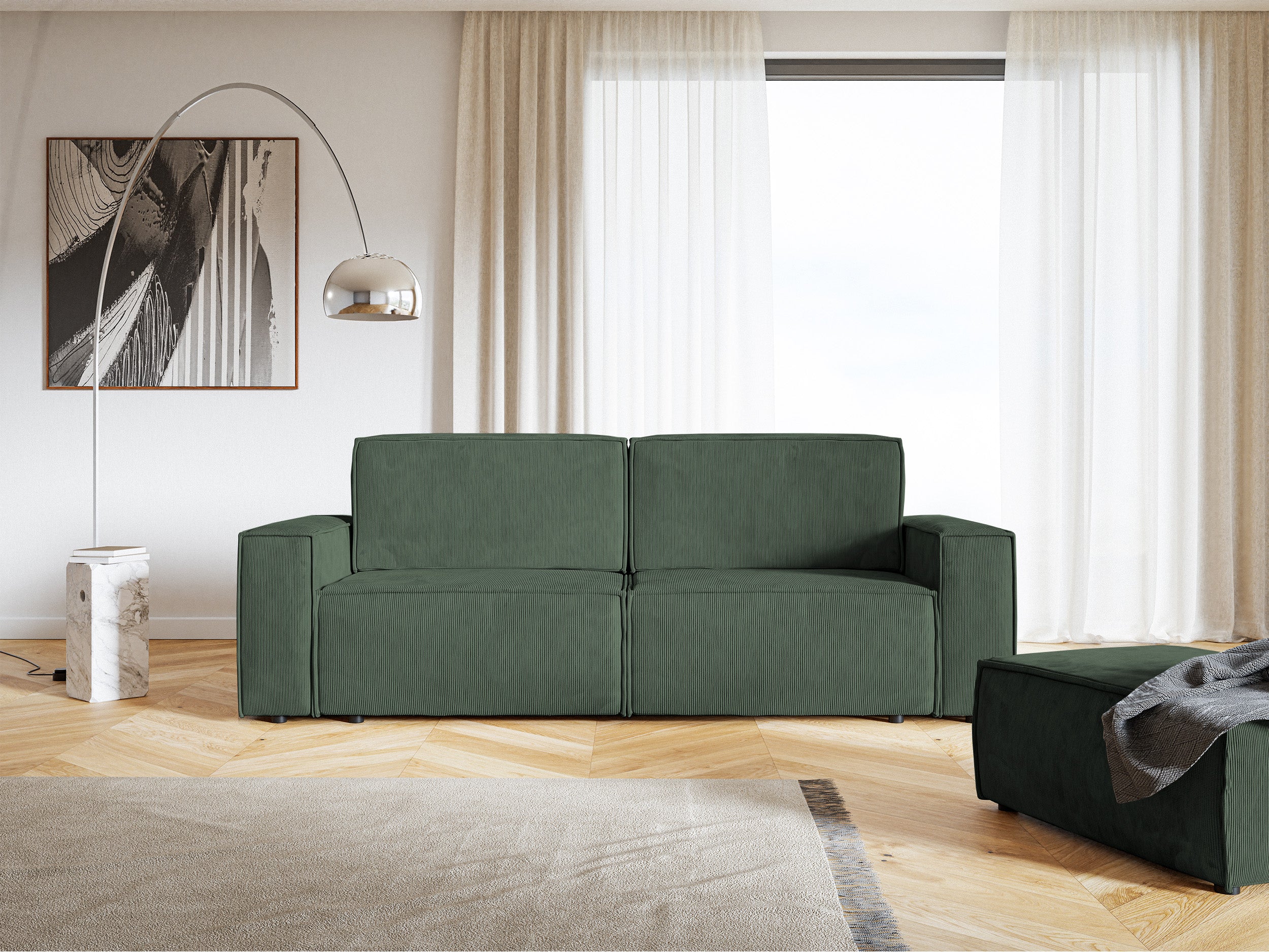 Dreisitziges ausklappbares Sofa Copertino, grün, Cordstoff