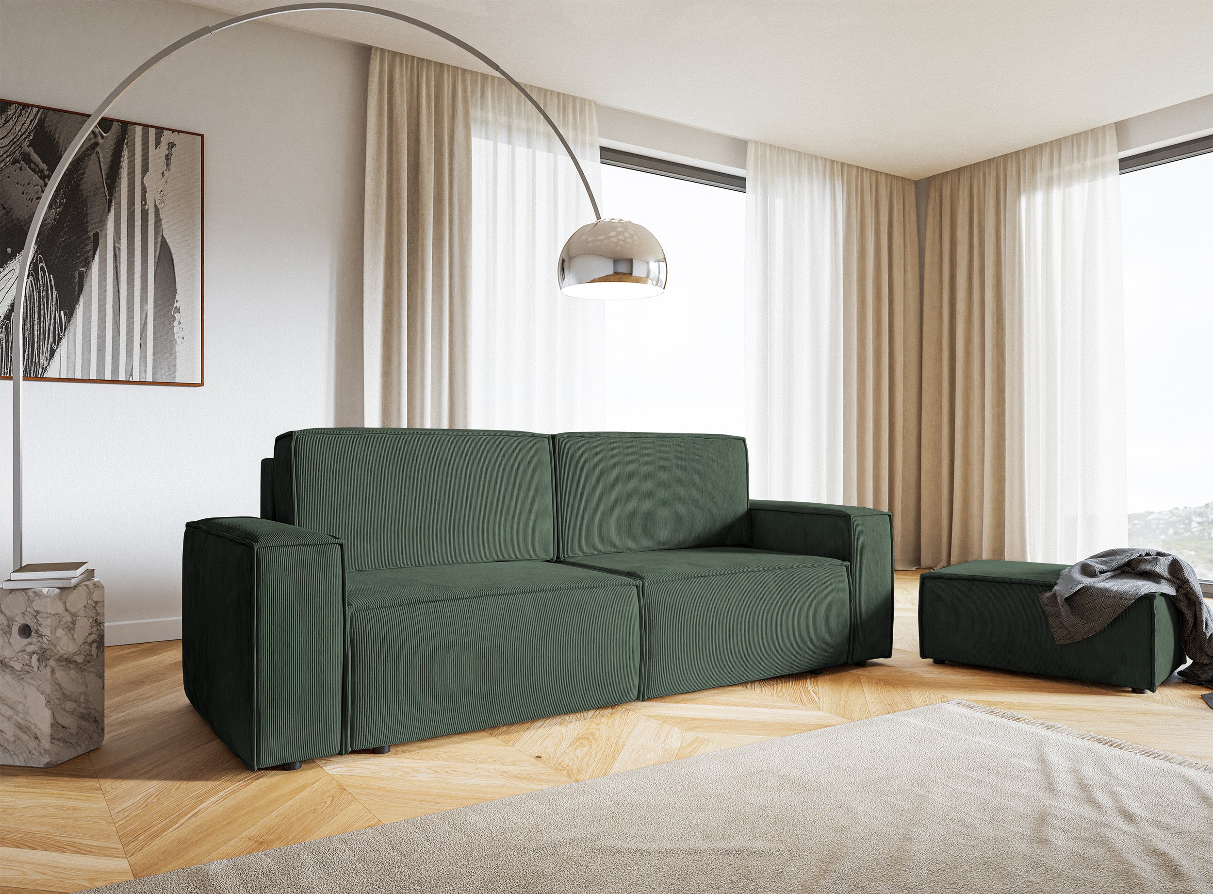 Dreisitziges ausklappbares Sofa Copertino, grün, Cordstoff