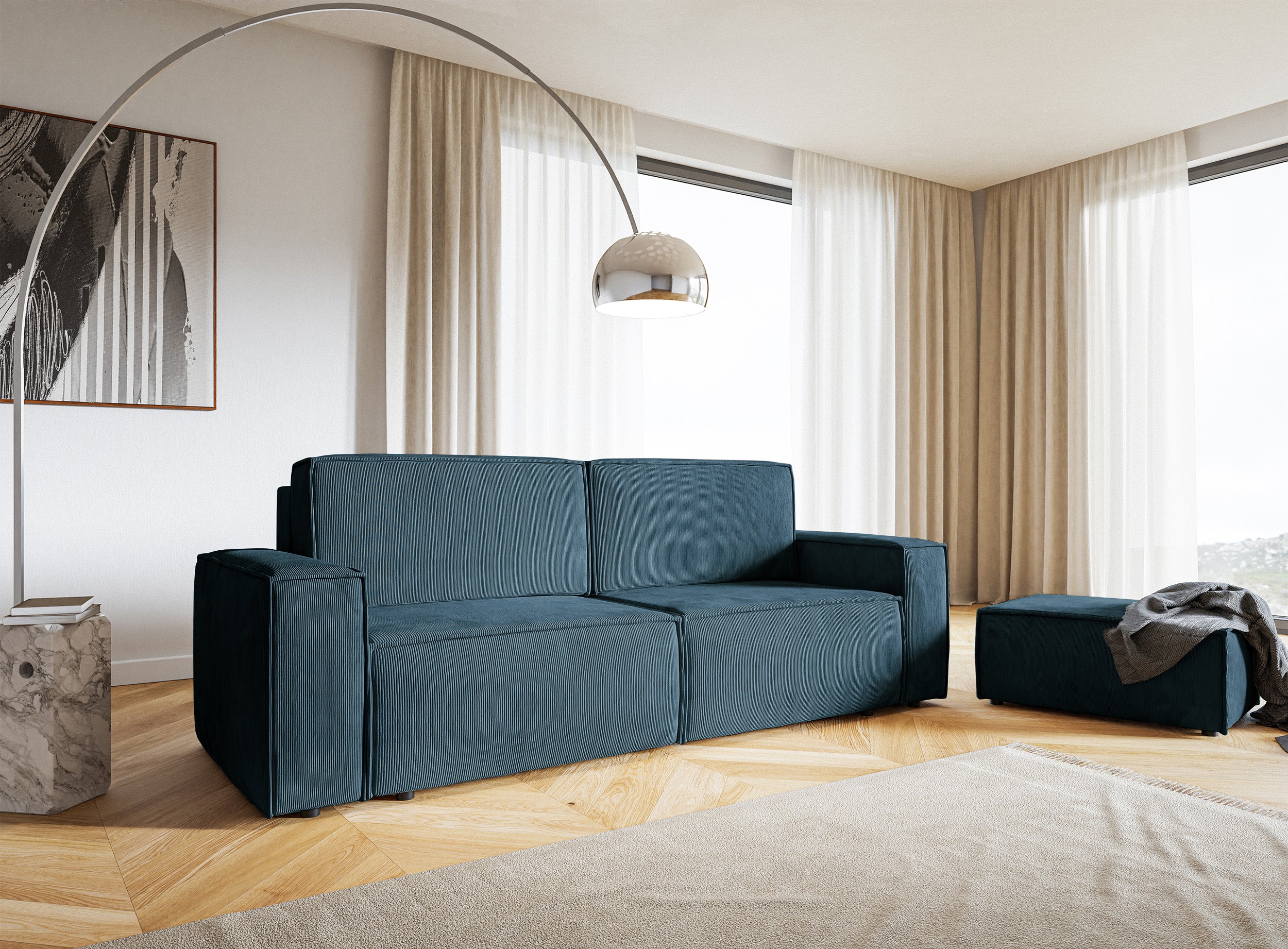 Sitzpouf Copertino 65x90 cm dunkelblauer Cord