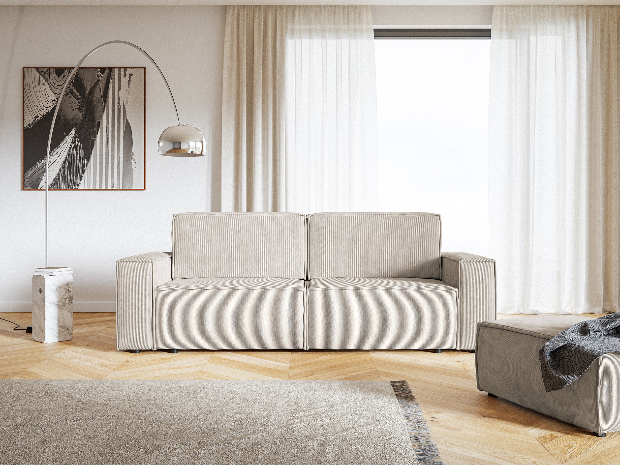 Dreisitziges ausklappbares Sofa Copertino, beige Cord