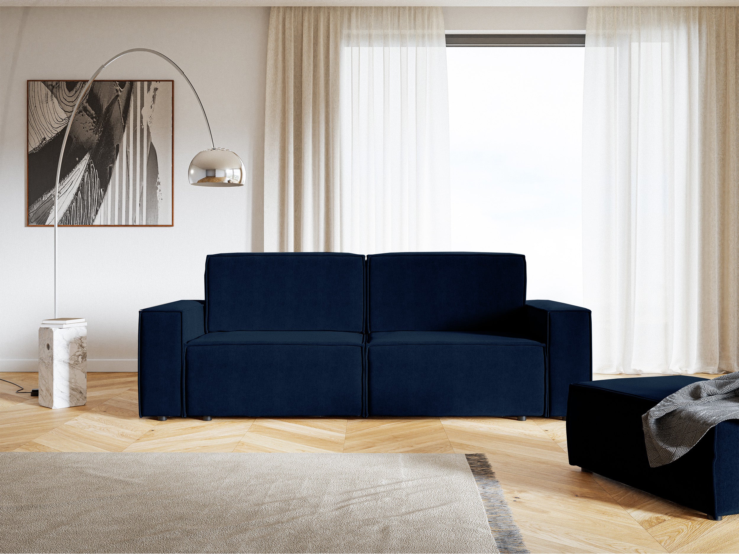 Dreisitziges Schlafsofa Copertino, marineblauer Velours, wasserabweisend