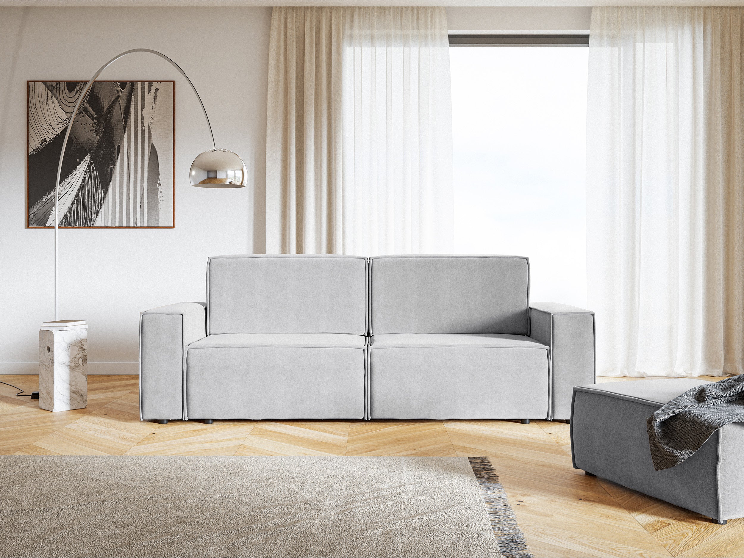 Dreisitziges Schlafsofa Copertino, hellgrauer Velours, wasserabweisend