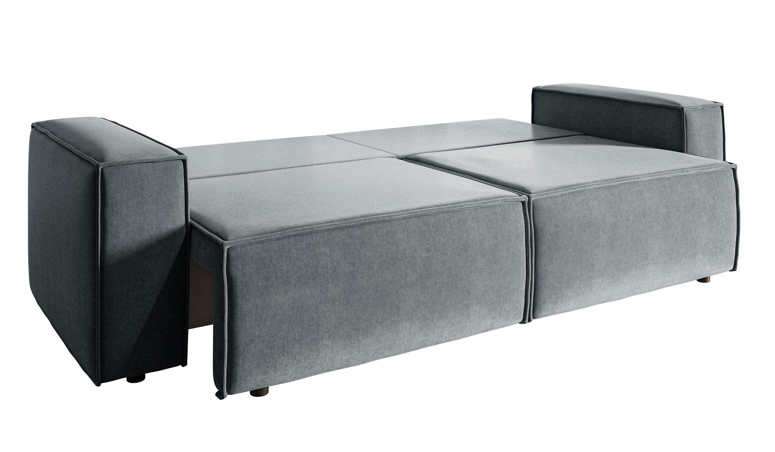 Dreisitziges ausklappbares Sofa Copertino, grauer wasserabweisender Velours