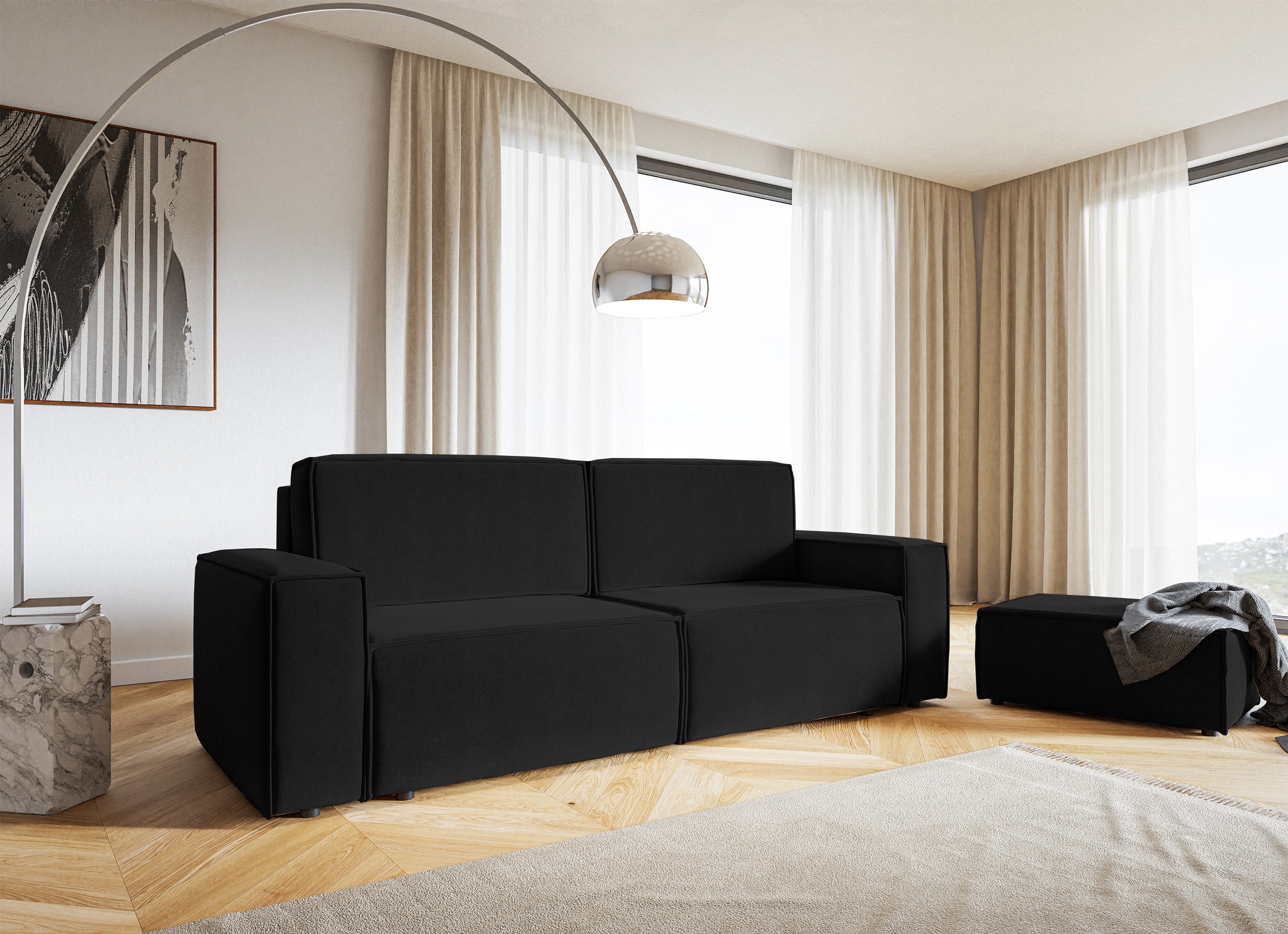 Hocker Copertino 65x90 cm schwarz, wasserabweisender Samt