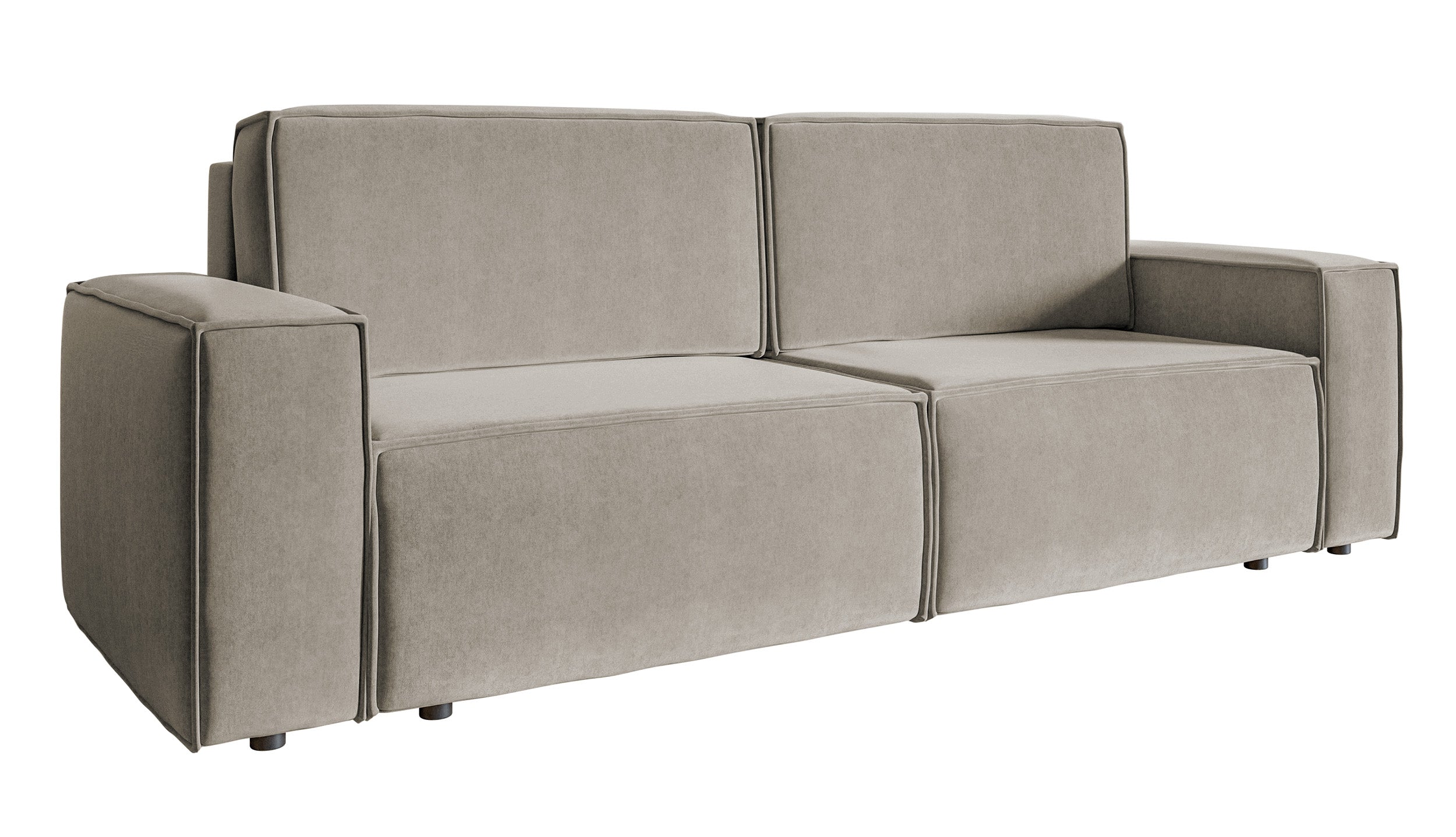 Dreisitziges Schlafsofa Copertino in Grau-Beige, wasserabweisender Samtstoff