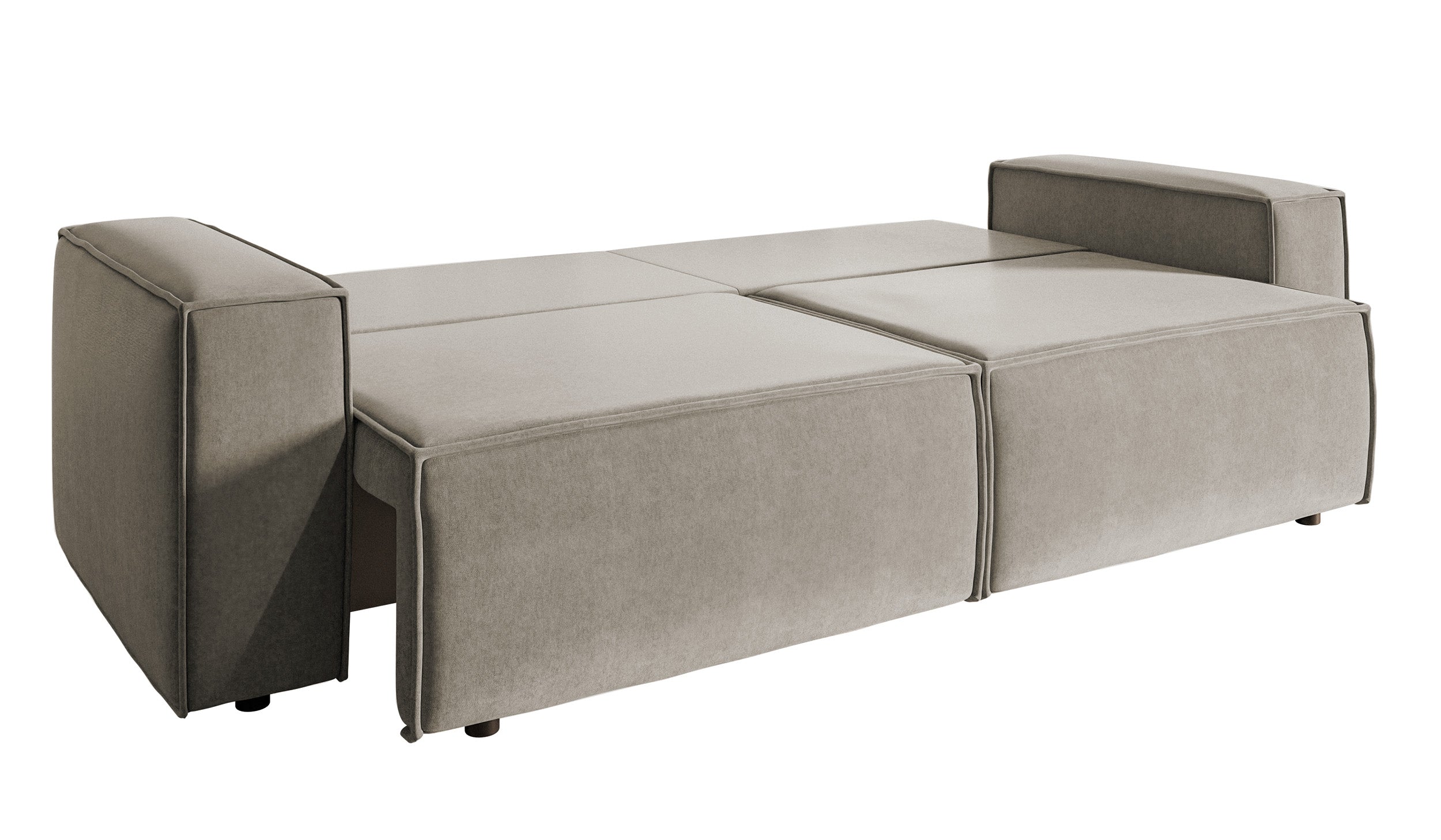 Dreisitziges Schlafsofa Copertino in Grau-Beige, wasserabweisender Samtstoff