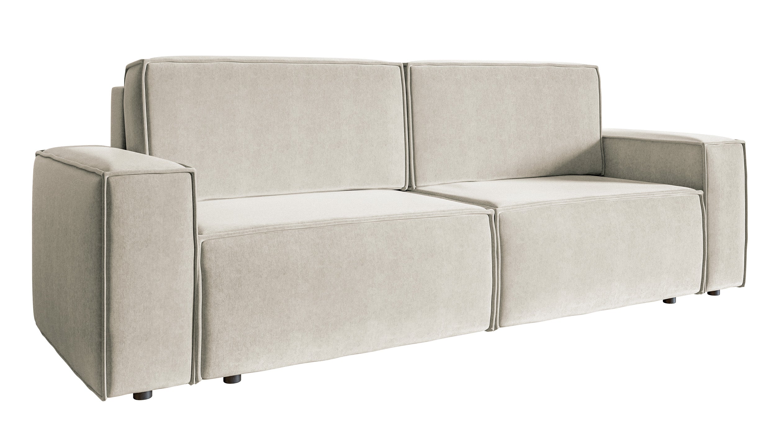 Dreisitziges ausziehbares Sofa Copertino, hellbeiger wasserabweisender Veloursstoff