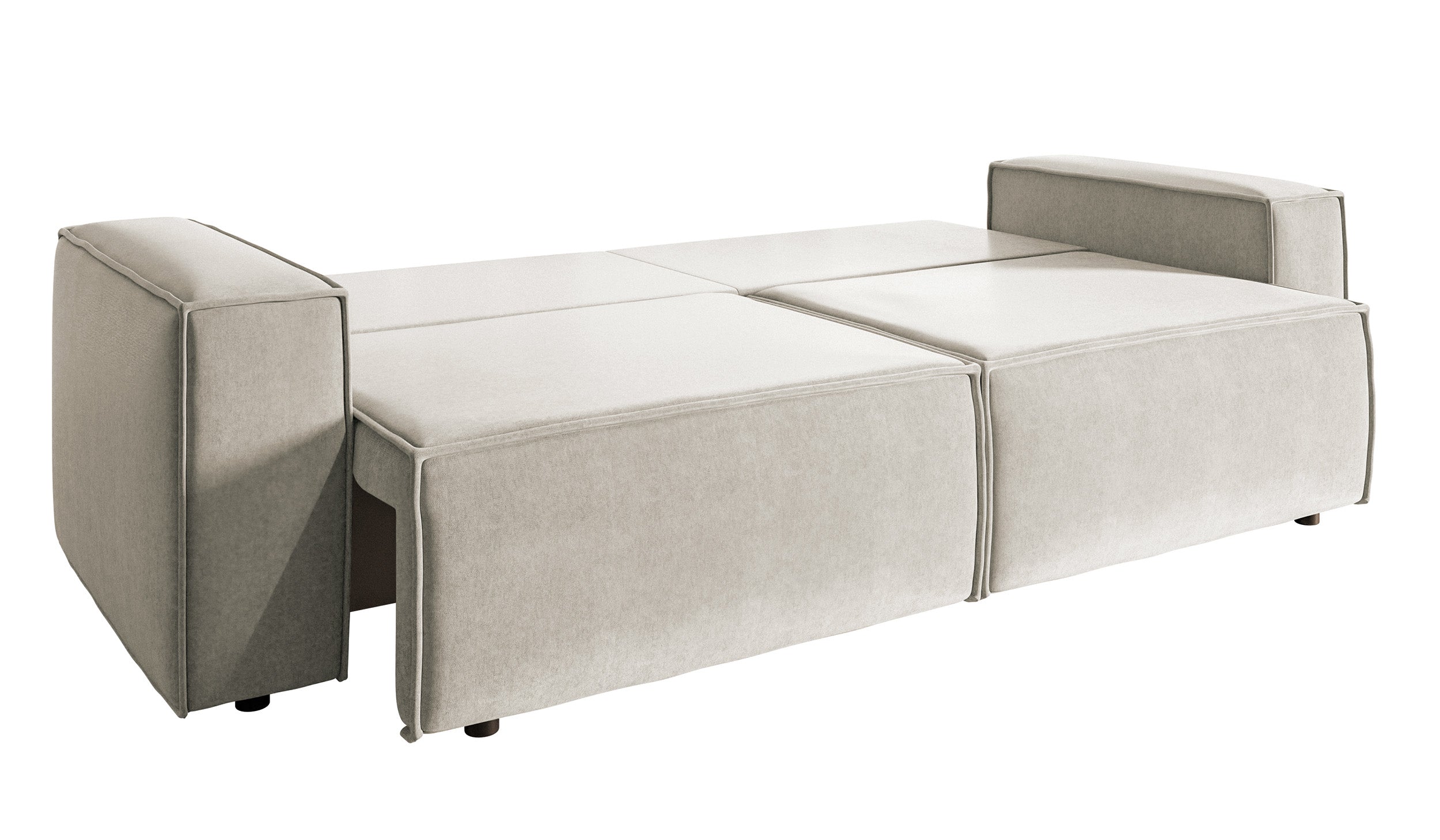 Dreisitziges ausziehbares Sofa Copertino, hellbeiger wasserabweisender Veloursstoff