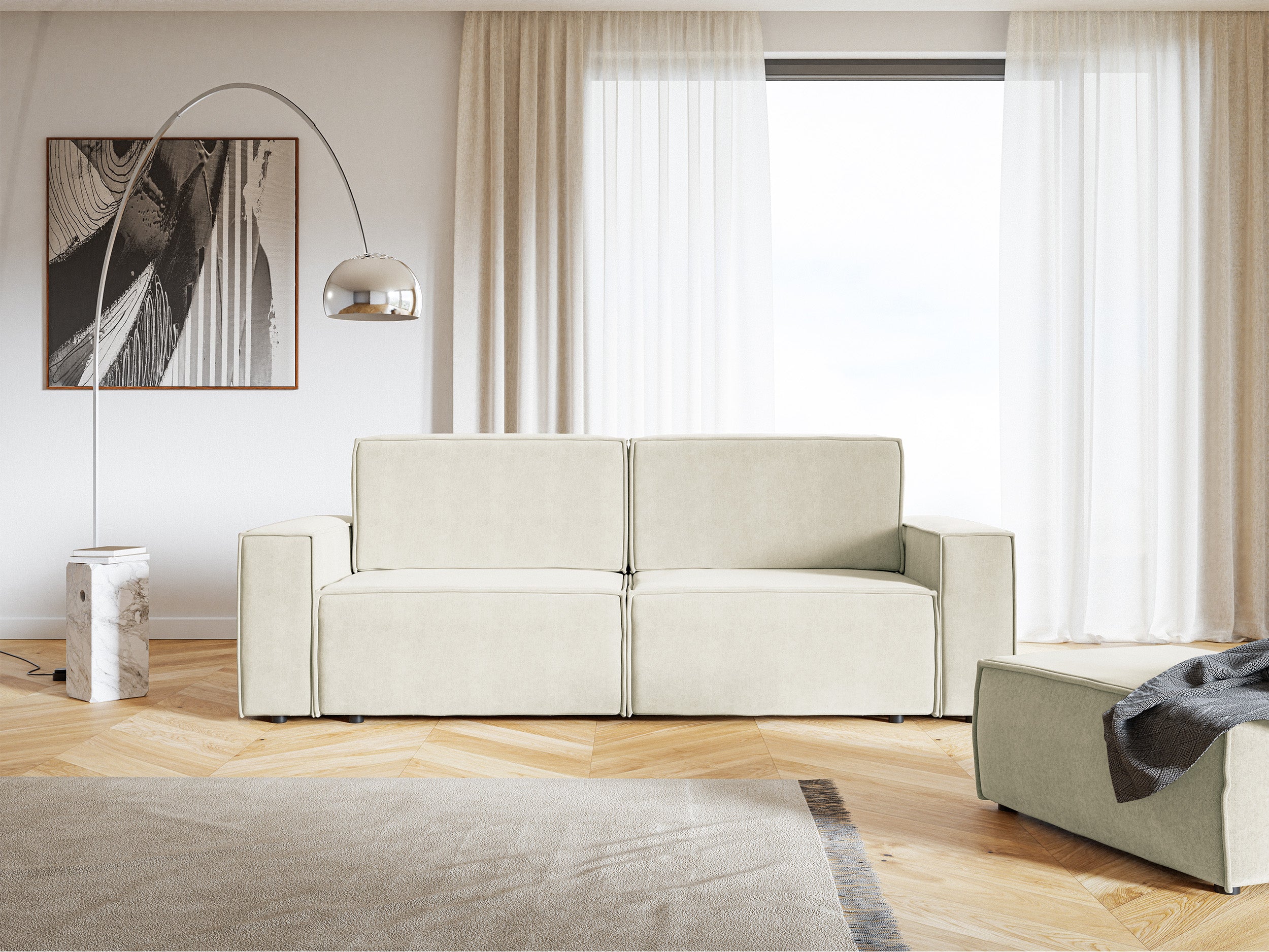 Drei-Sitzer-Schlafsofa Copertino, cremefarben, Velours, wasserabweisend