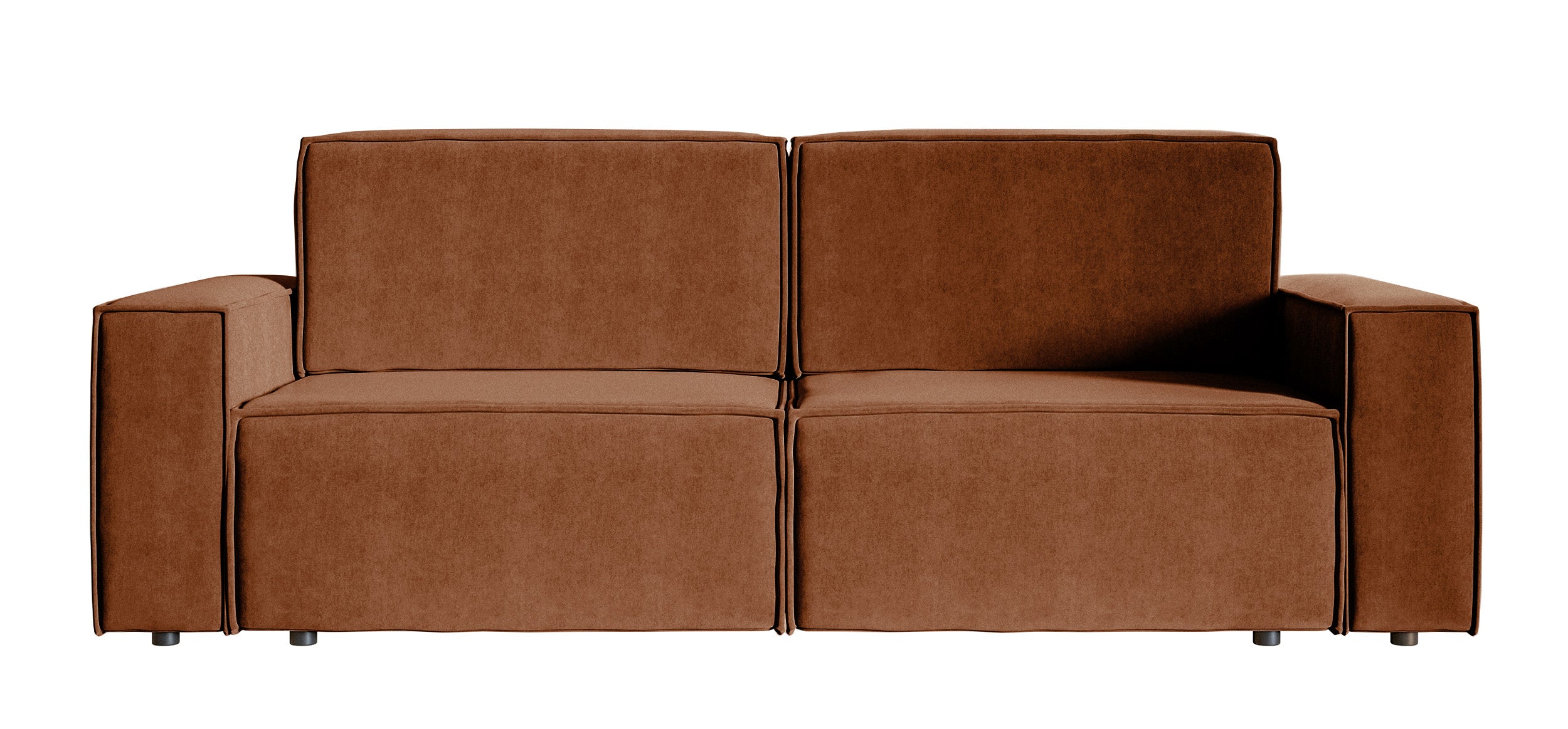 Dreisitziges ausklappbares Sofa Copertino, kupferfarbener Velours mit wasserabweisender Beschichtung