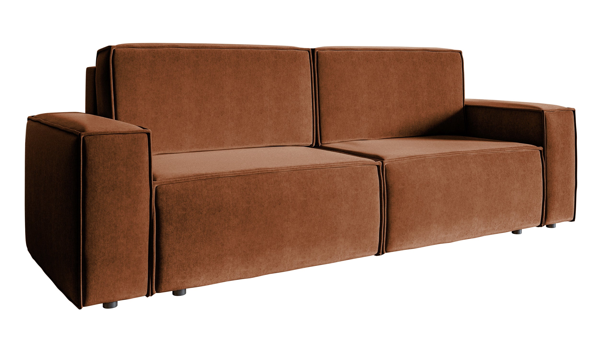 Dreisitziges ausklappbares Sofa Copertino, kupferfarbener Velours mit wasserabweisender Beschichtung