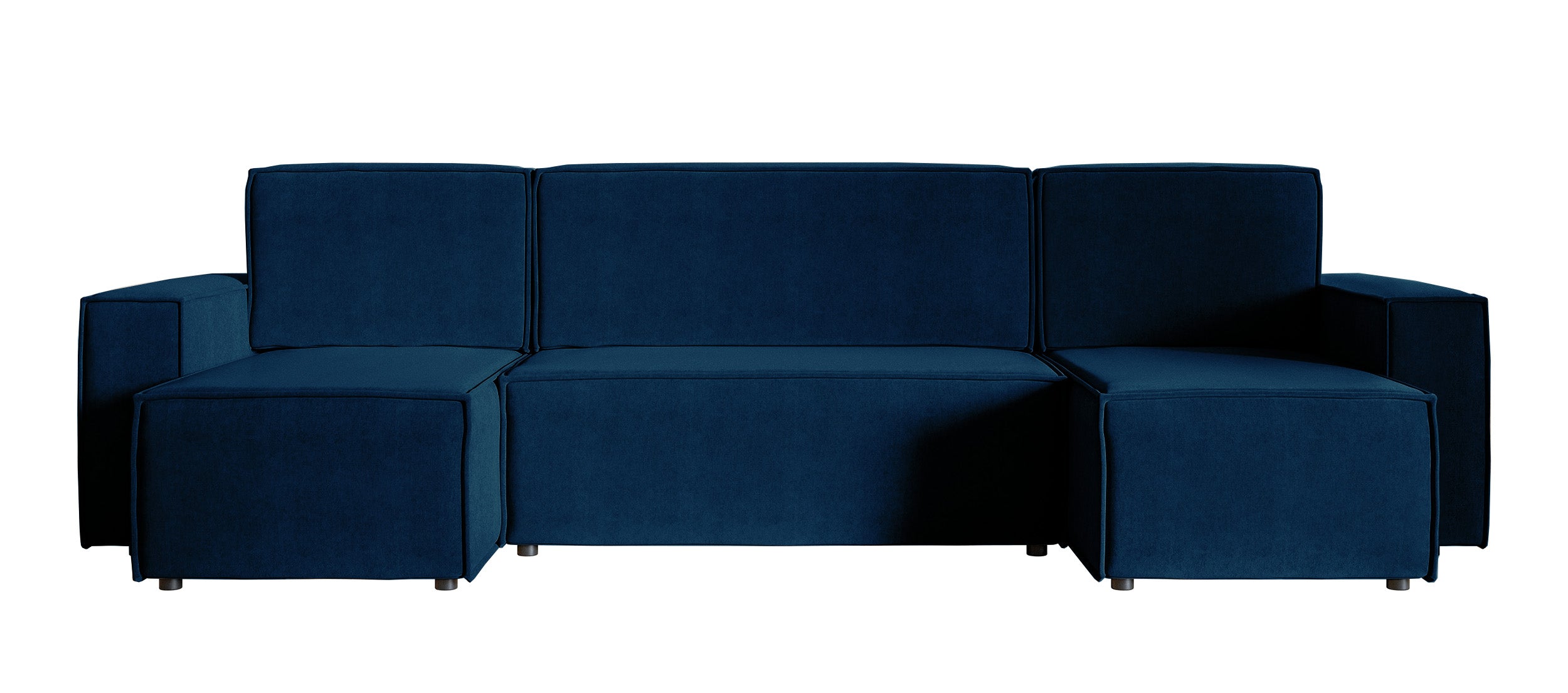 U-förmiges Ecksofa Copertino mit Schlaffunktion, Stauraum, universell einsetzbar, marineblauer, hydrophober Samtstoff