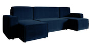 U-förmiges Ecksofa Copertino mit Schlaffunktion, Stauraum, universell einsetzbar, marineblauer, hydrophober Samtstoff