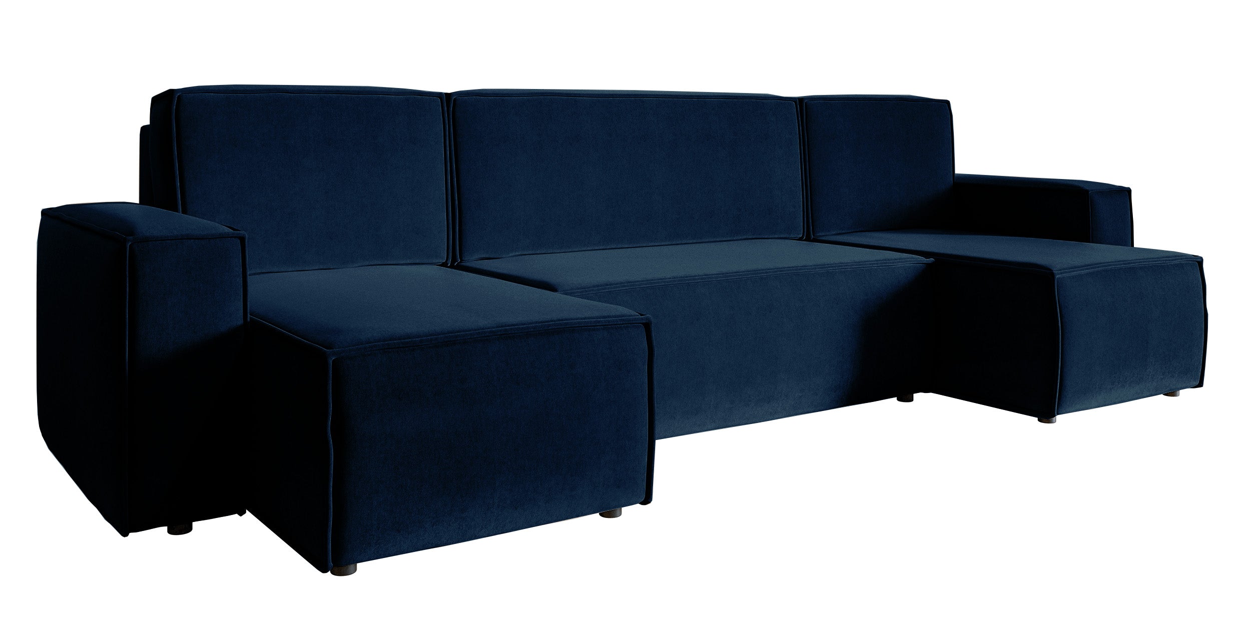 U-förmiges Ecksofa Copertino mit Schlaffunktion, Stauraum, universell einsetzbar, marineblauer, hydrophober Samtstoff