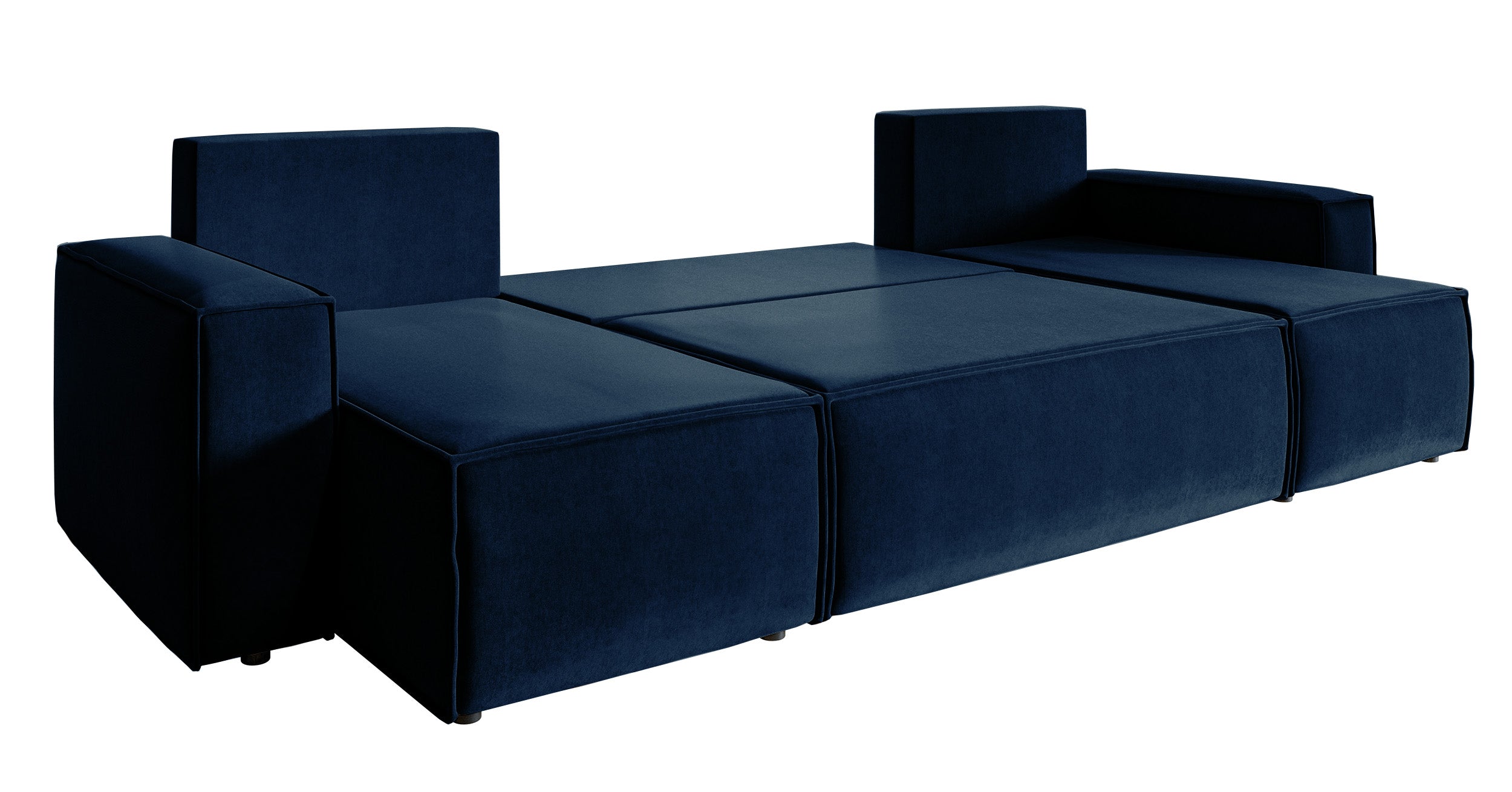 U-förmiges Ecksofa Copertino mit Schlaffunktion, Stauraum, universell einsetzbar, marineblauer, hydrophober Samtstoff