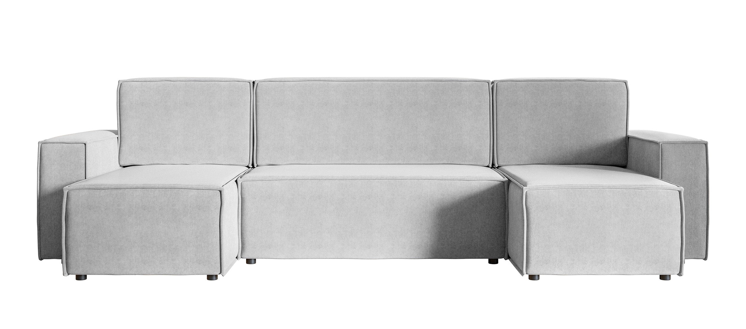 U-förmiges Ecksofa Copertino mit Schlaffunktion, universellem Stauraum, hellgrauer, wasserabweisender Samtbezug