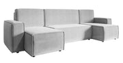 U-förmiges Ecksofa Copertino mit Schlaffunktion, universellem Stauraum, hellgrauer, wasserabweisender Samtbezug