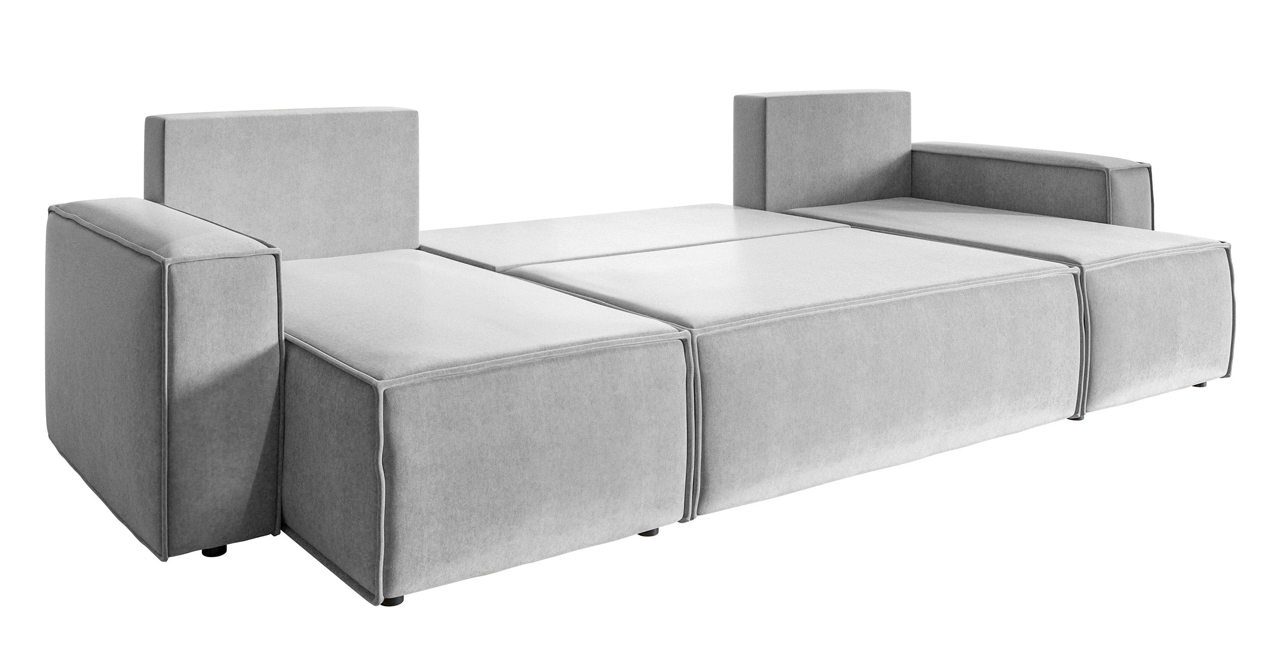 U-förmiges Ecksofa Copertino mit Schlaffunktion, universellem Stauraum, hellgrauer, wasserabweisender Samtbezug
