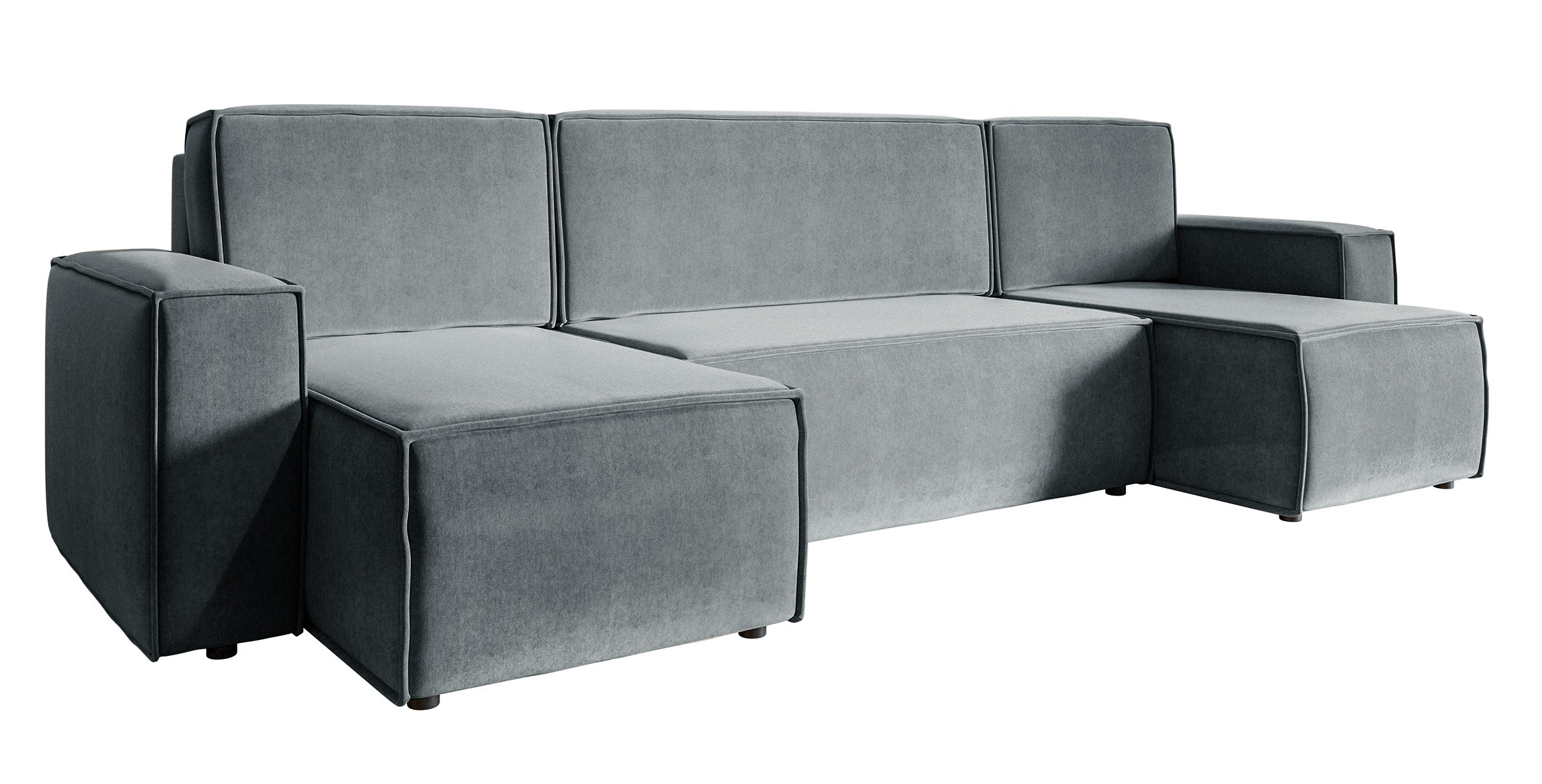 U-förmiges Ecksofa Copertino mit Schlaffunktion, Stauraum, universell, grau, wasserabweisender Samtstoff