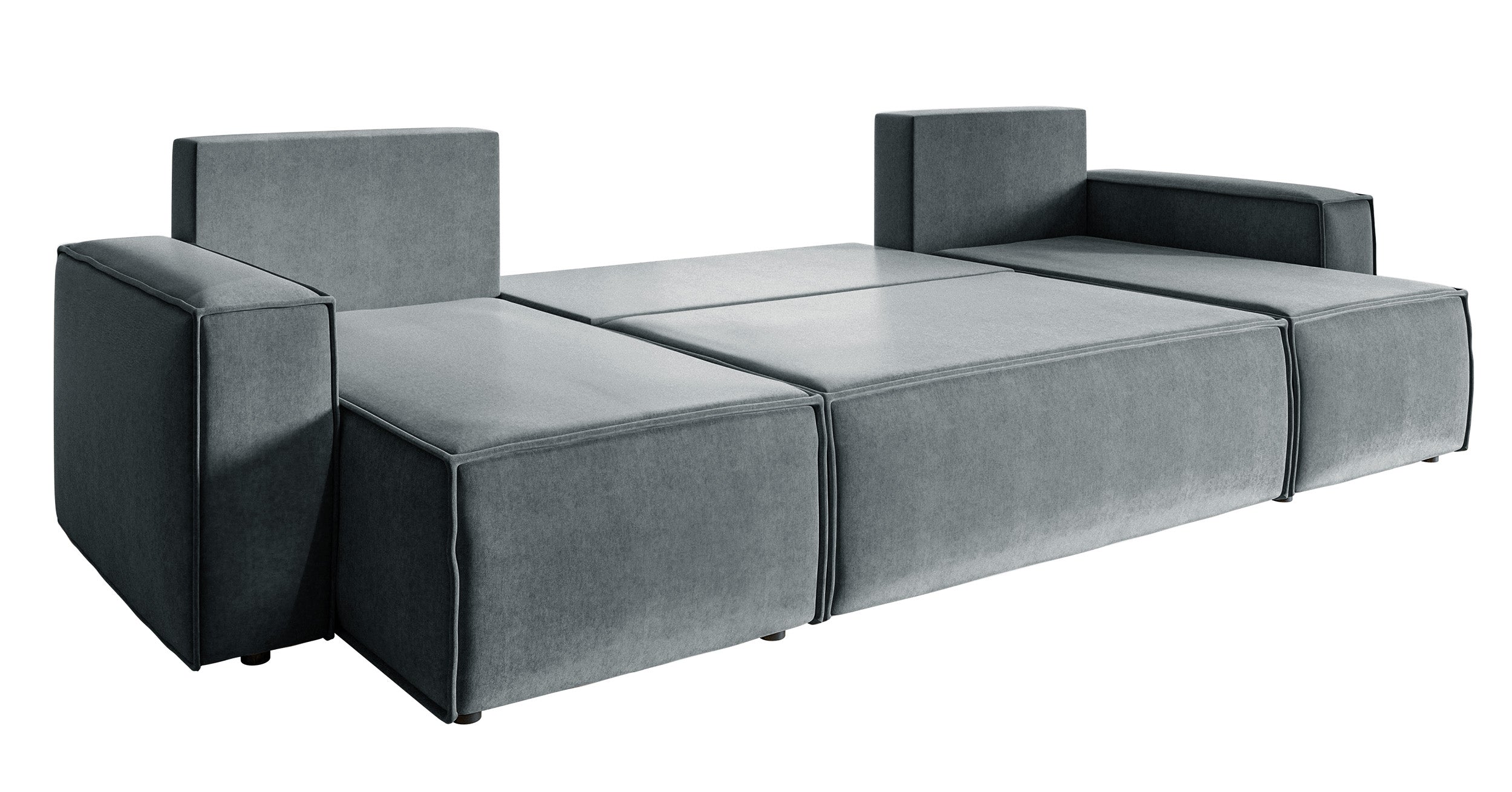 U-förmiges Ecksofa Copertino mit Schlaffunktion, Stauraum, universell, grau, wasserabweisender Samtstoff