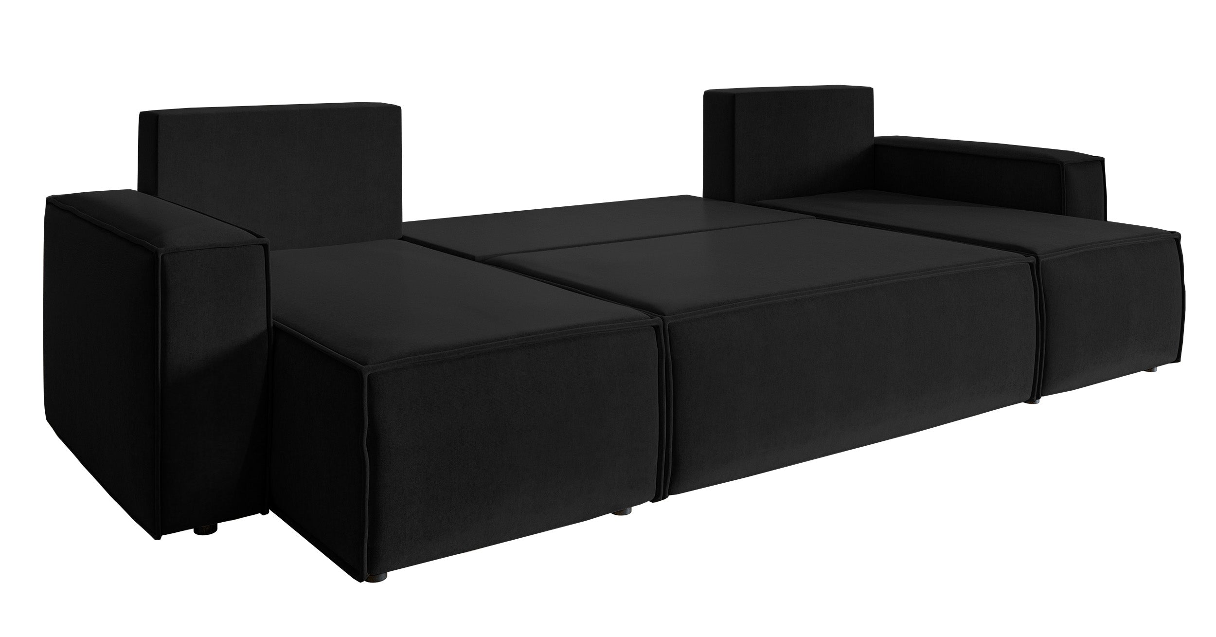 U-förmige Eckcouch Copertino mit Schlaffunktion, universeller Stauraum, schwarzer hydrophober Samt