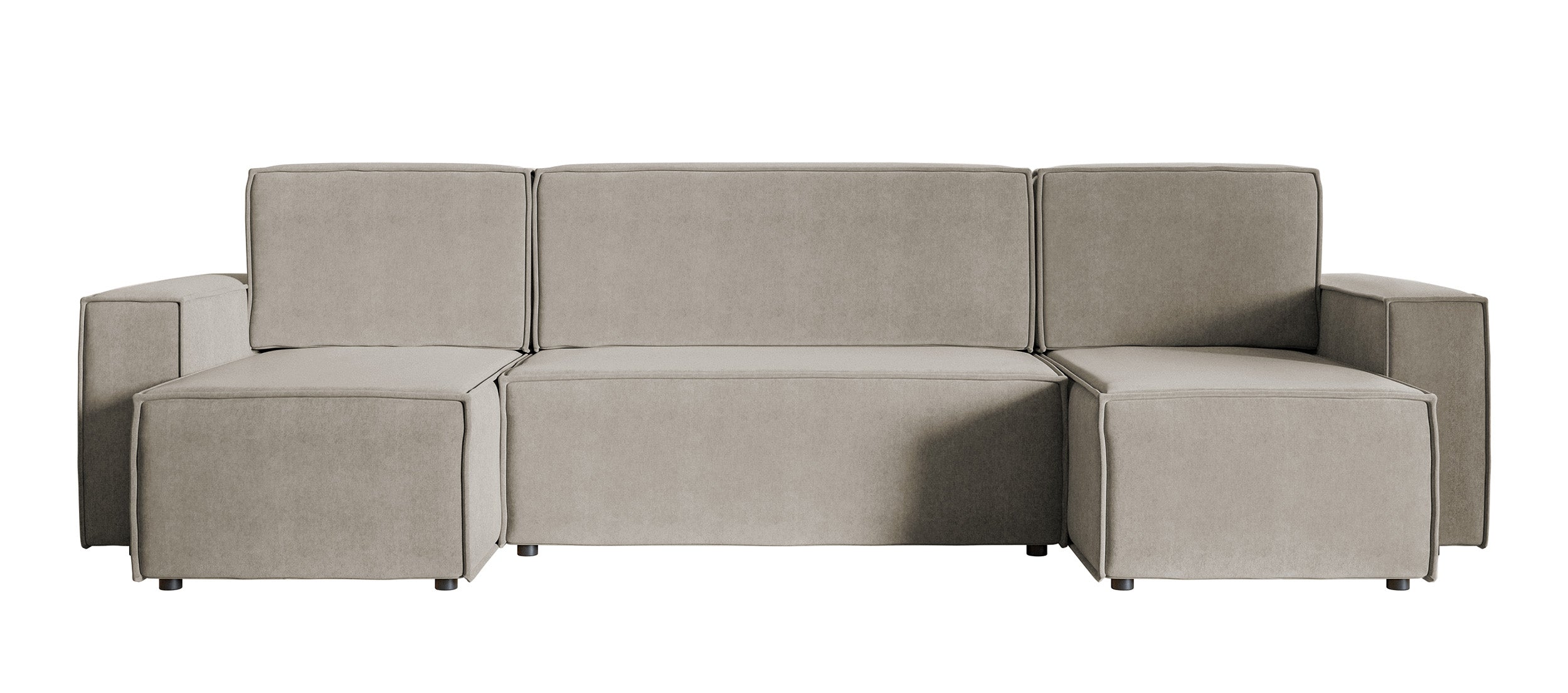 Ecksofa mit Schlaffunktion Copertino U-förmig mit Stauraum, universell, grau-beiger hydrophober Samtstoff