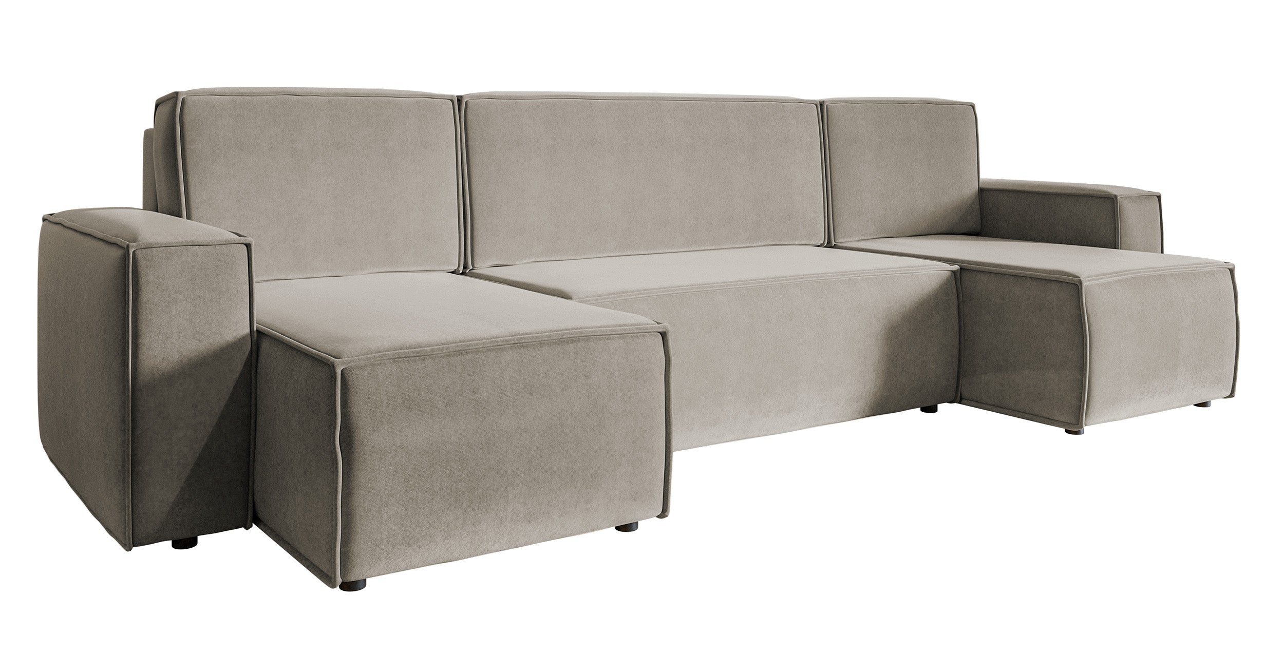 Ecksofa mit Schlaffunktion Copertino U-förmig mit Stauraum, universell, grau-beiger hydrophober Samtstoff