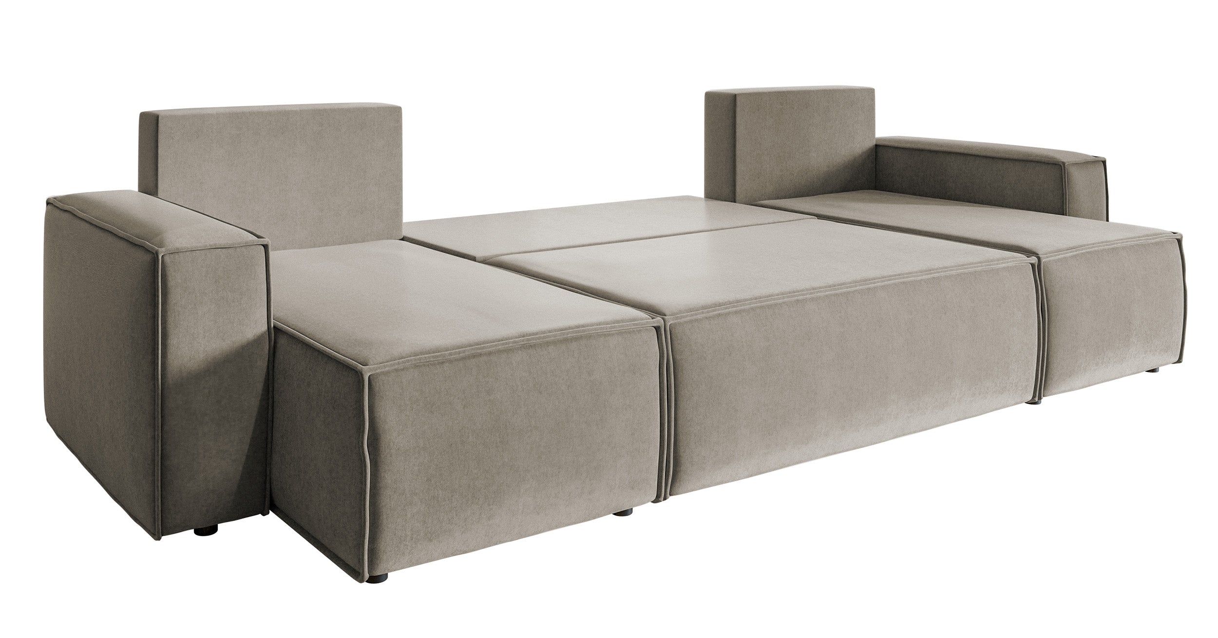 Ecksofa mit Schlaffunktion Copertino U-förmig mit Stauraum, universell, grau-beiger hydrophober Samtstoff