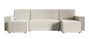 U-förmiges Ecksofa Copertino mit Schlaffunktion, universalem Stauraum, hellbeiger, wasserabweisender Samtvelours