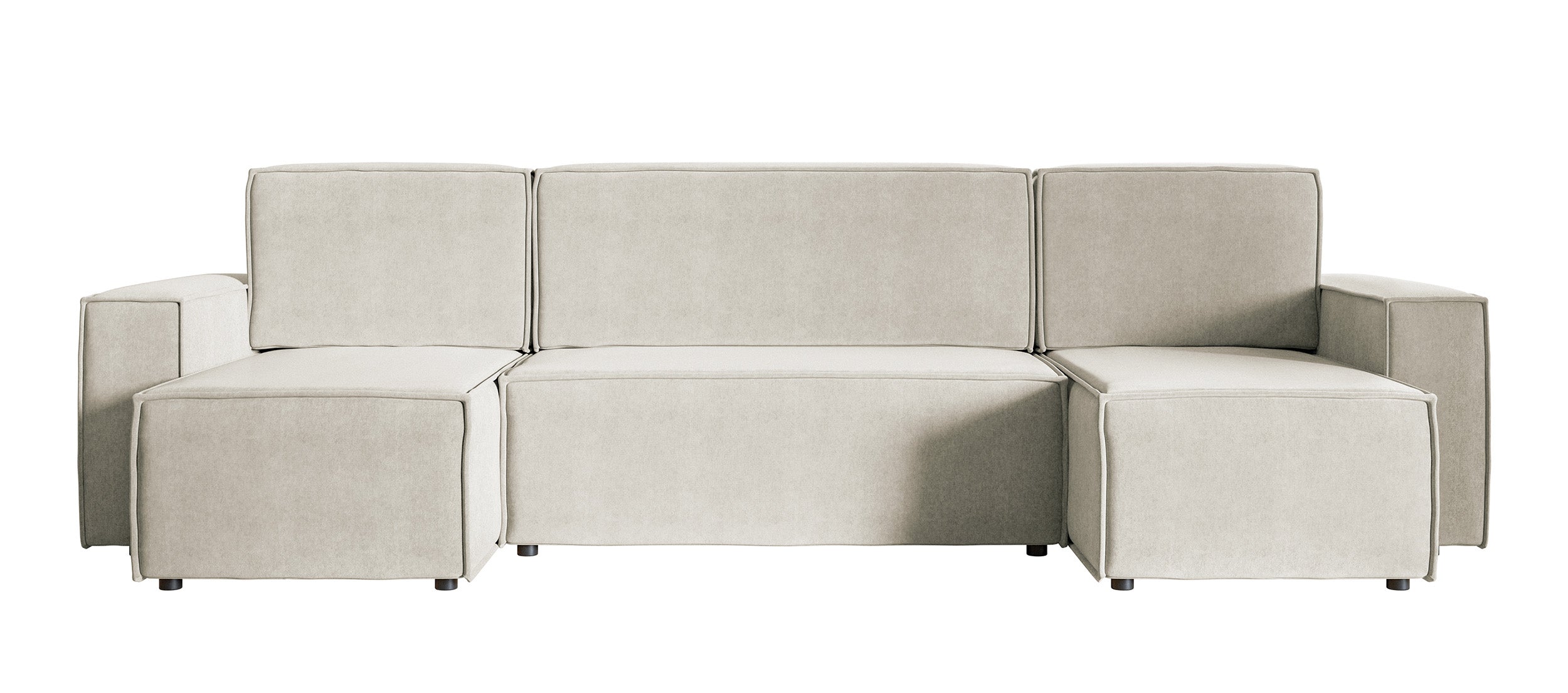 U-förmiges Ecksofa Copertino mit Schlaffunktion, universalem Stauraum, hellbeiger, wasserabweisender Samtvelours