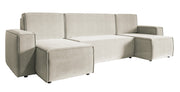 U-förmiges Ecksofa Copertino mit Schlaffunktion, universalem Stauraum, hellbeiger, wasserabweisender Samtvelours