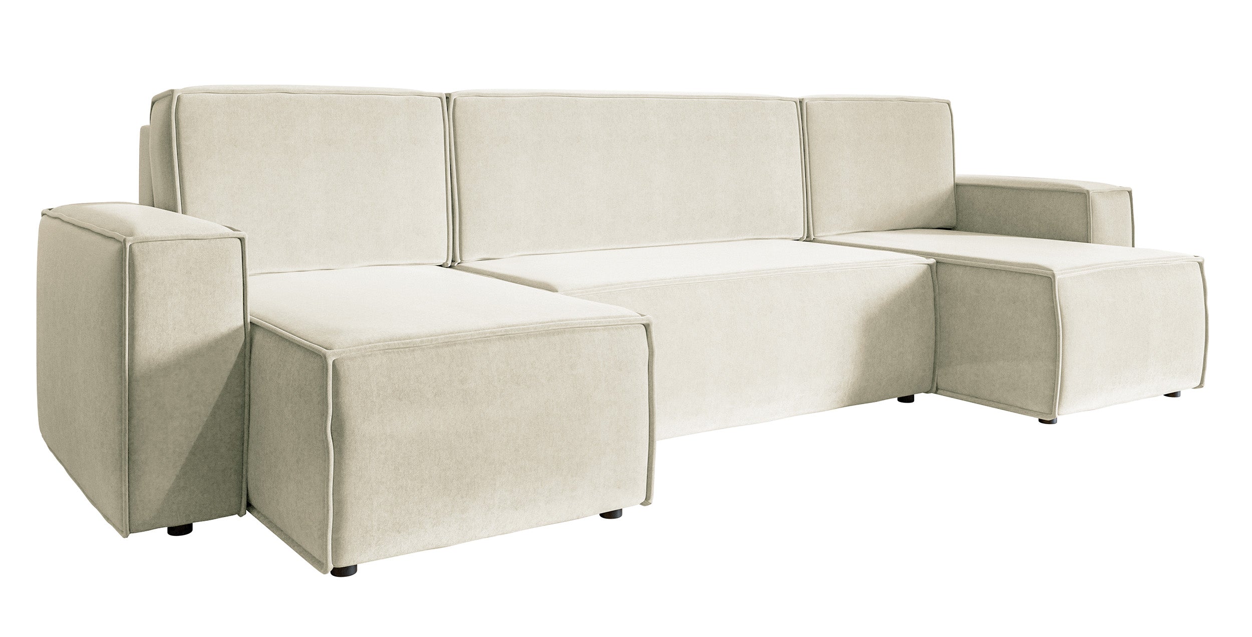 Ecksofa mit Schlaffunktion Copertino U-förmig mit Stauraum, universell, cremefarben, wasserabweisender Samt