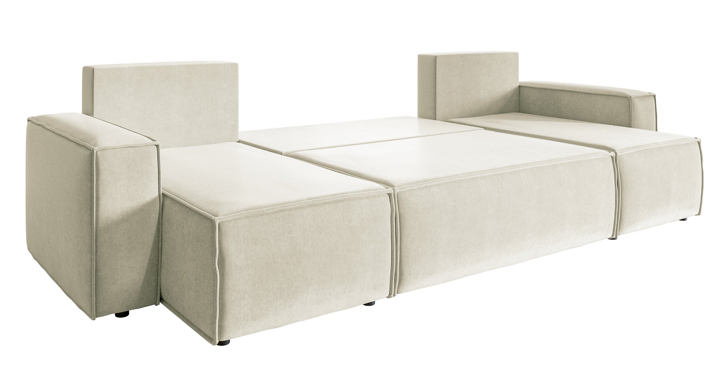 Ecksofa mit Schlaffunktion Copertino U-förmig mit Stauraum, universell, cremefarben, wasserabweisender Samt