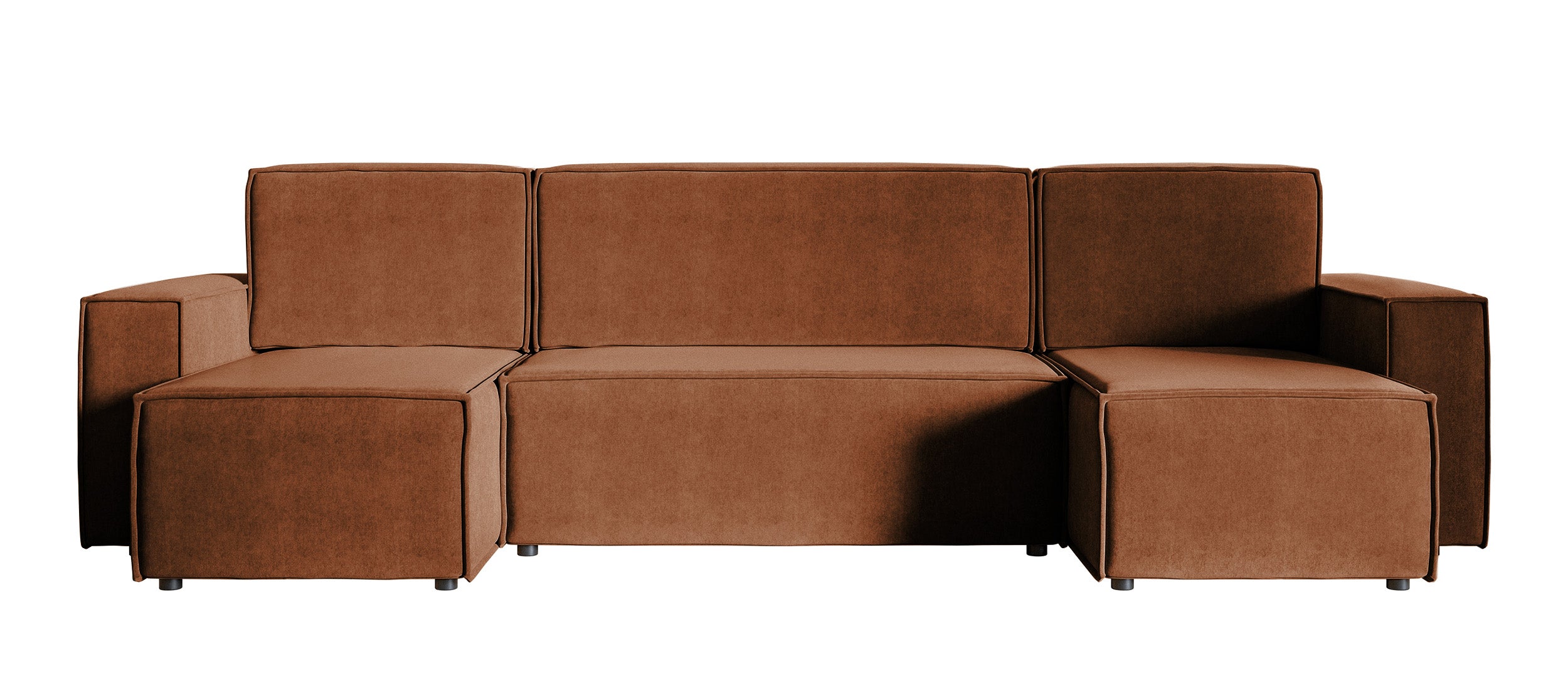 Ecksofa mit Schlaffunktion Copertino, U-förmig, mit universellem Stauraum, kupferfarbener hydrophober Samt