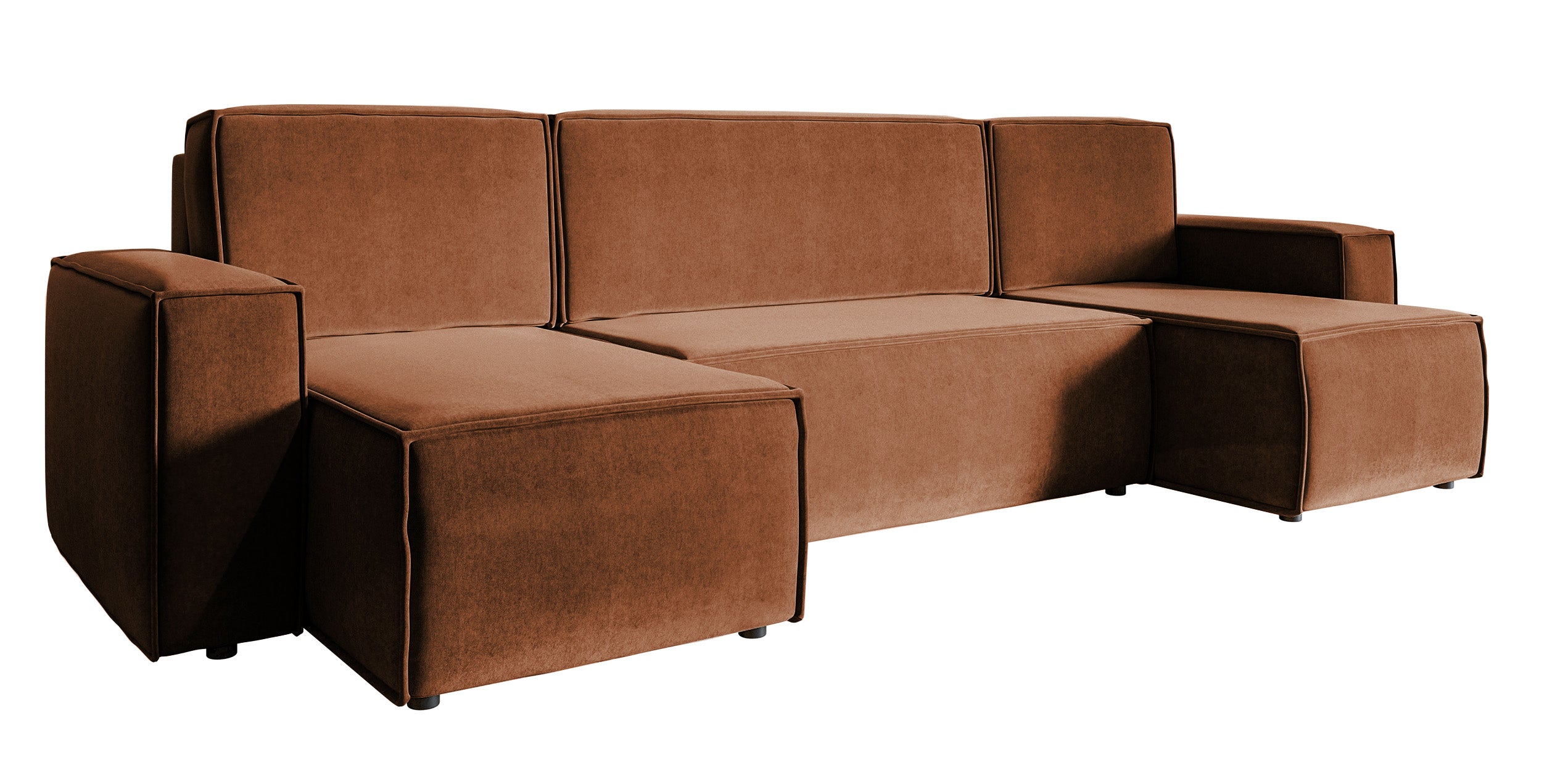 Ecksofa mit Schlaffunktion Copertino, U-förmig, mit universellem Stauraum, kupferfarbener hydrophober Samt
