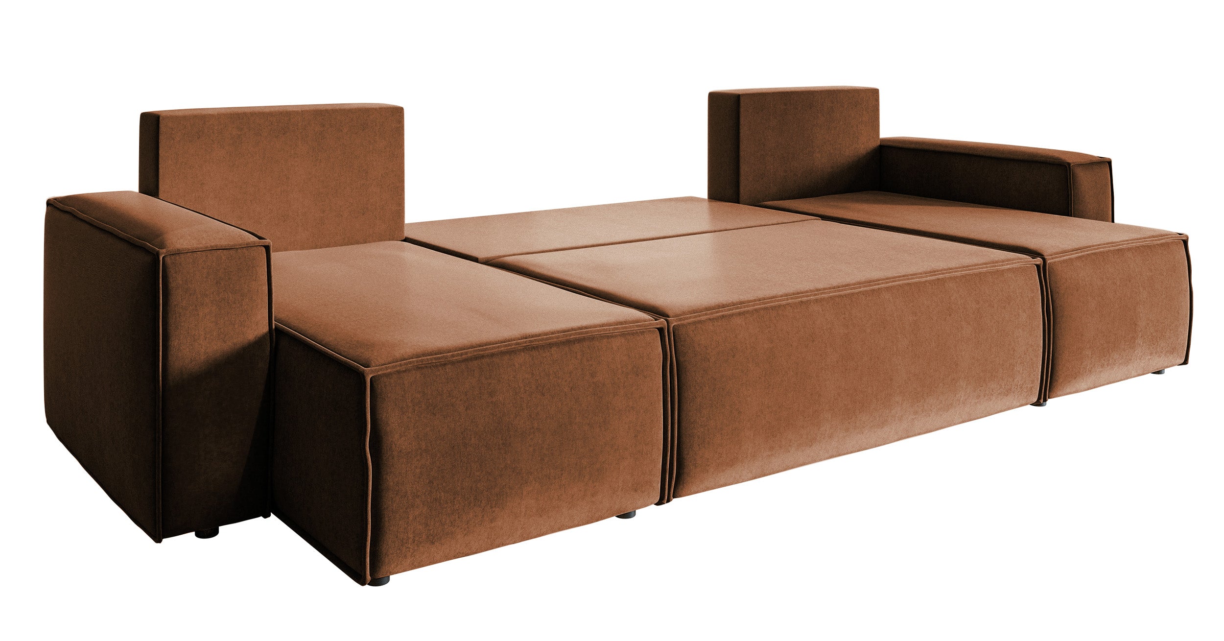 Ecksofa mit Schlaffunktion Copertino, U-förmig, mit universellem Stauraum, kupferfarbener hydrophober Samt