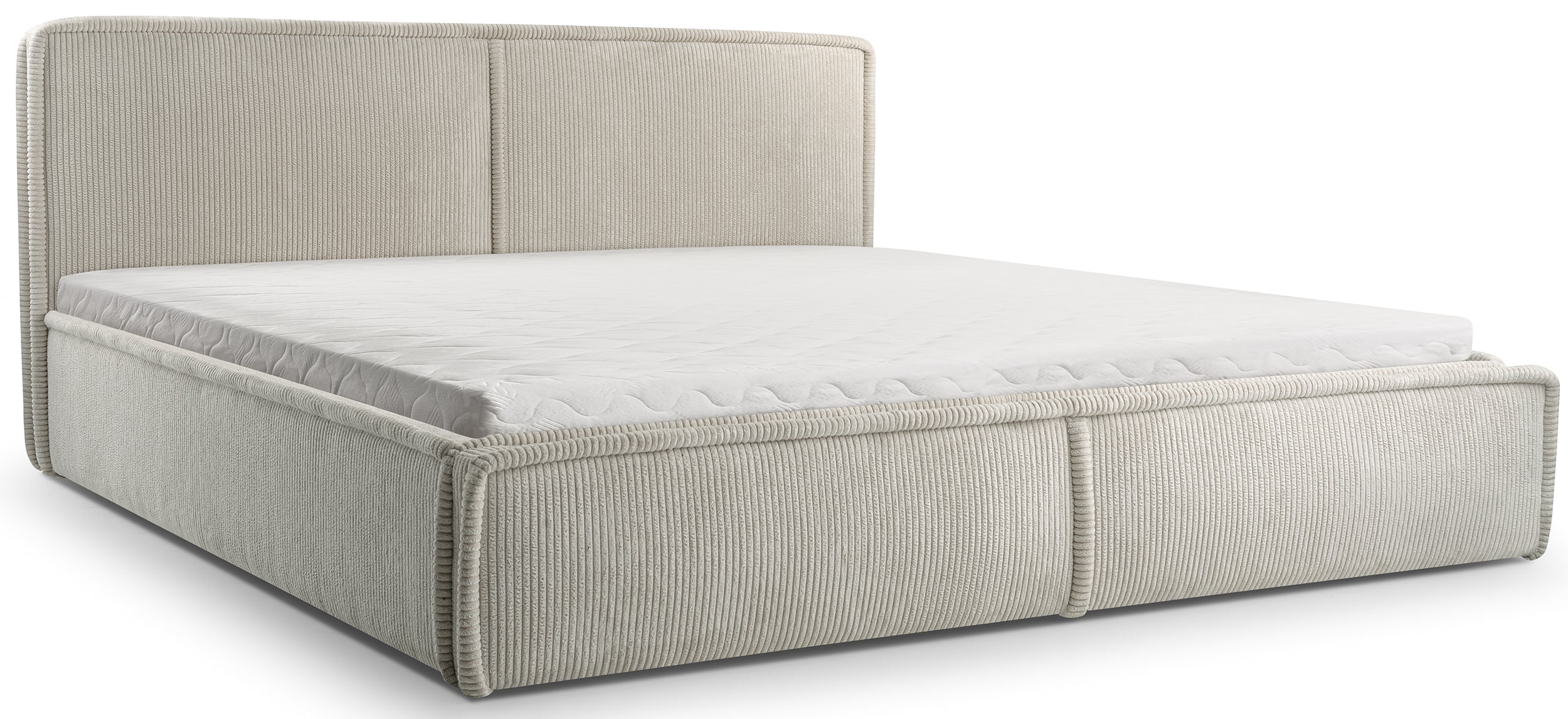 Polsterbett 160x200 cm Cordo mit Bettkasten, Holzlattenrost, hellbeige Cordstoff