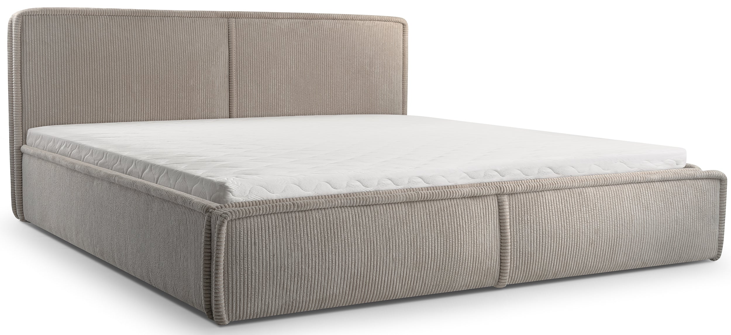 Gepolstertes Bett 160x200 cm Cordo mit Stauraum, Holzlattenrost, beige Cordstoff
