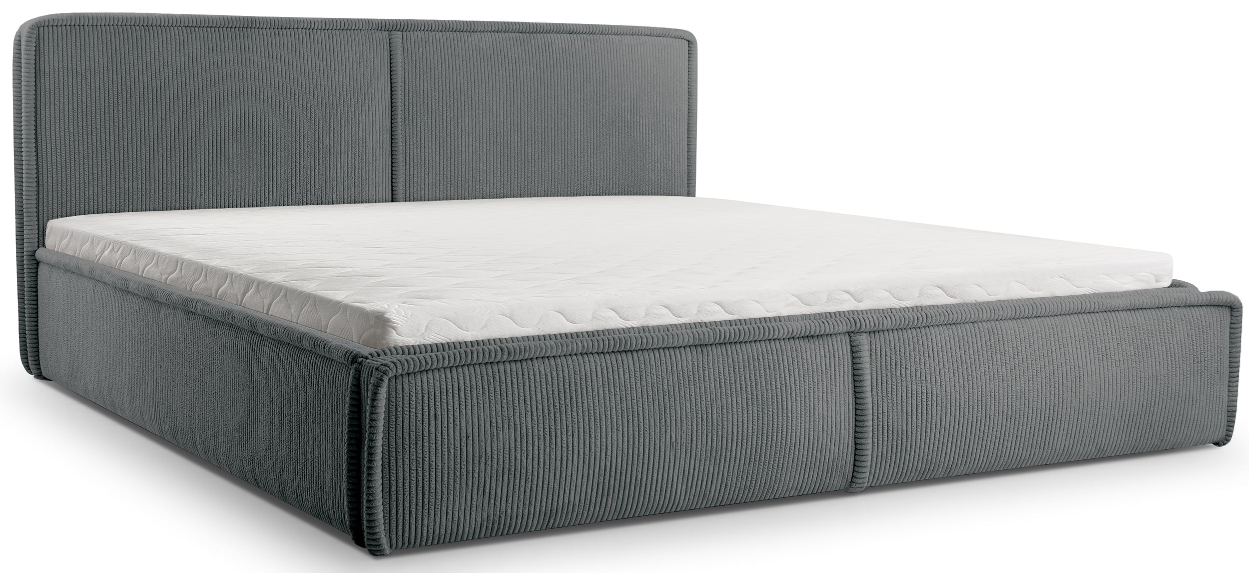 Gepolstertes Bett 160x200 cm Cordo mit Stauraum, Holzlattenrost, grauer Cordstoff