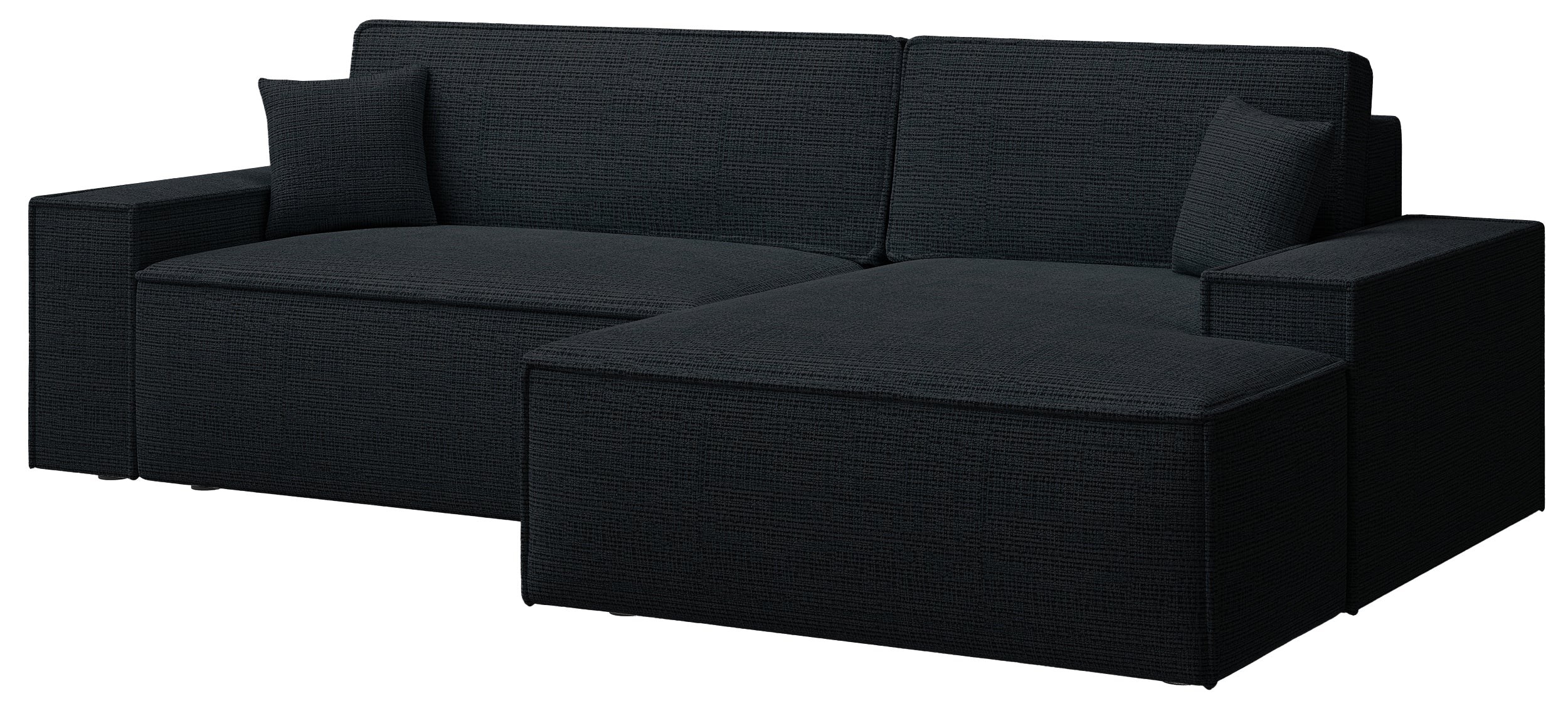 Ecksofa mit Schlaffunktion Farese New, L-förmig, mit schwarzem Samtstoff und Stauraum, rechtsseitig