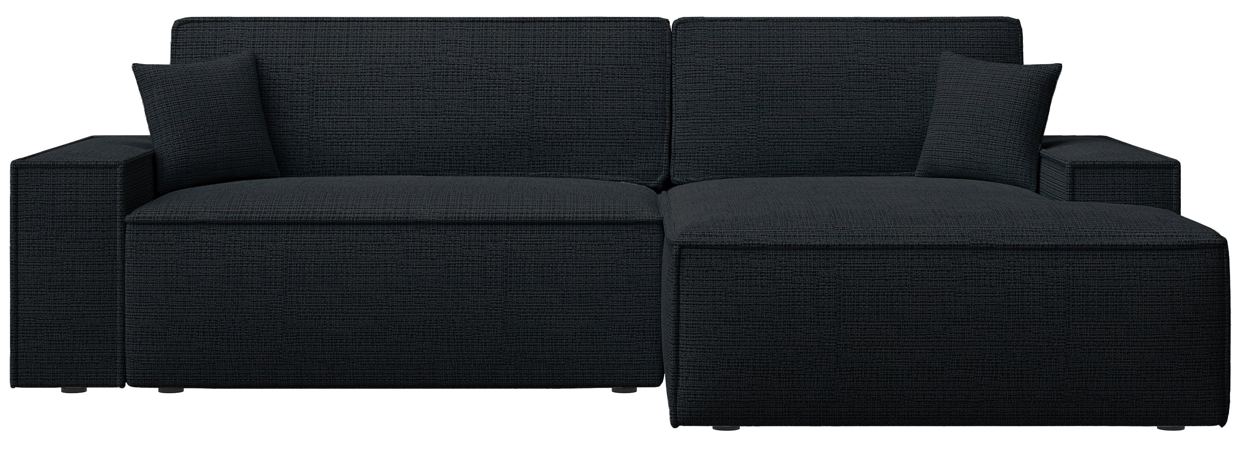 Ecksofa mit Schlaffunktion Farese New, L-förmig, mit schwarzem Samtstoff und Stauraum, rechtsseitig
