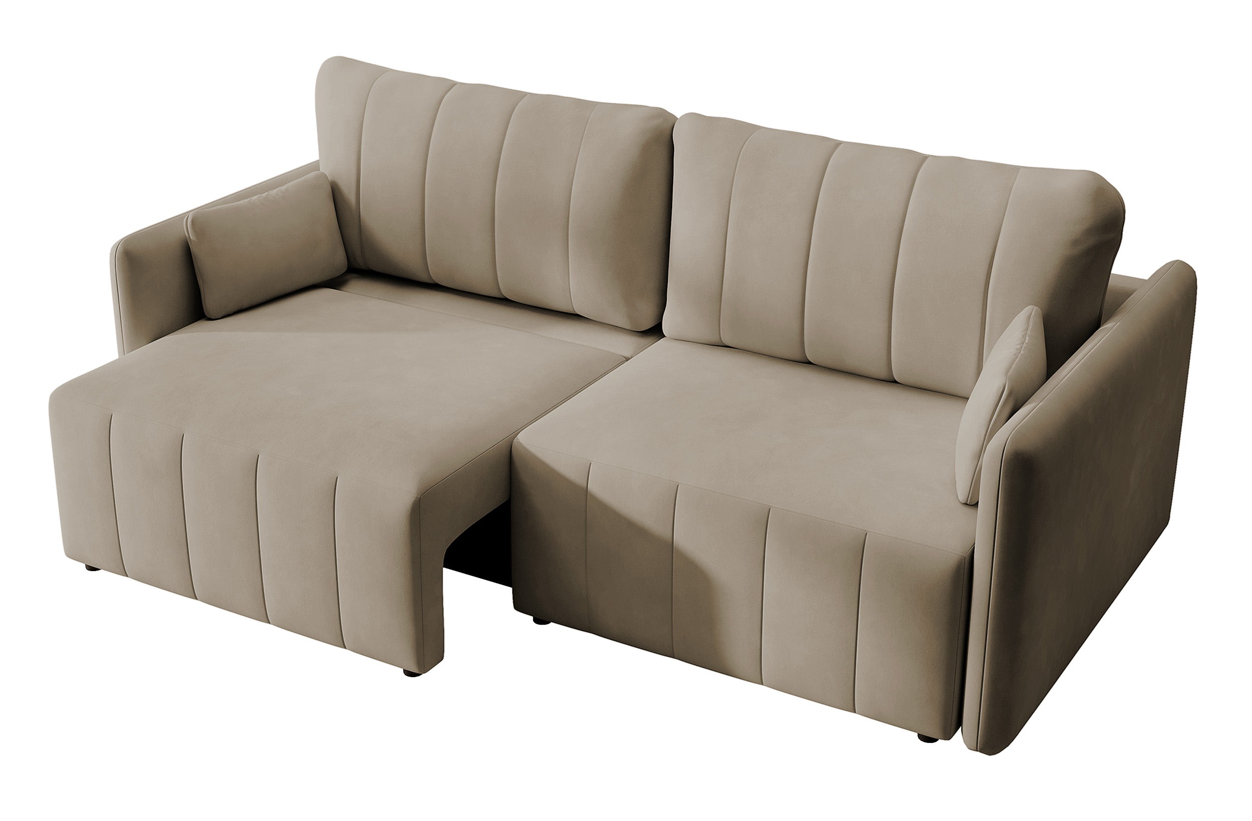 Ausziehbare Eckcouch Pierra mit Stauraum, beige, wasserabweisender Samt