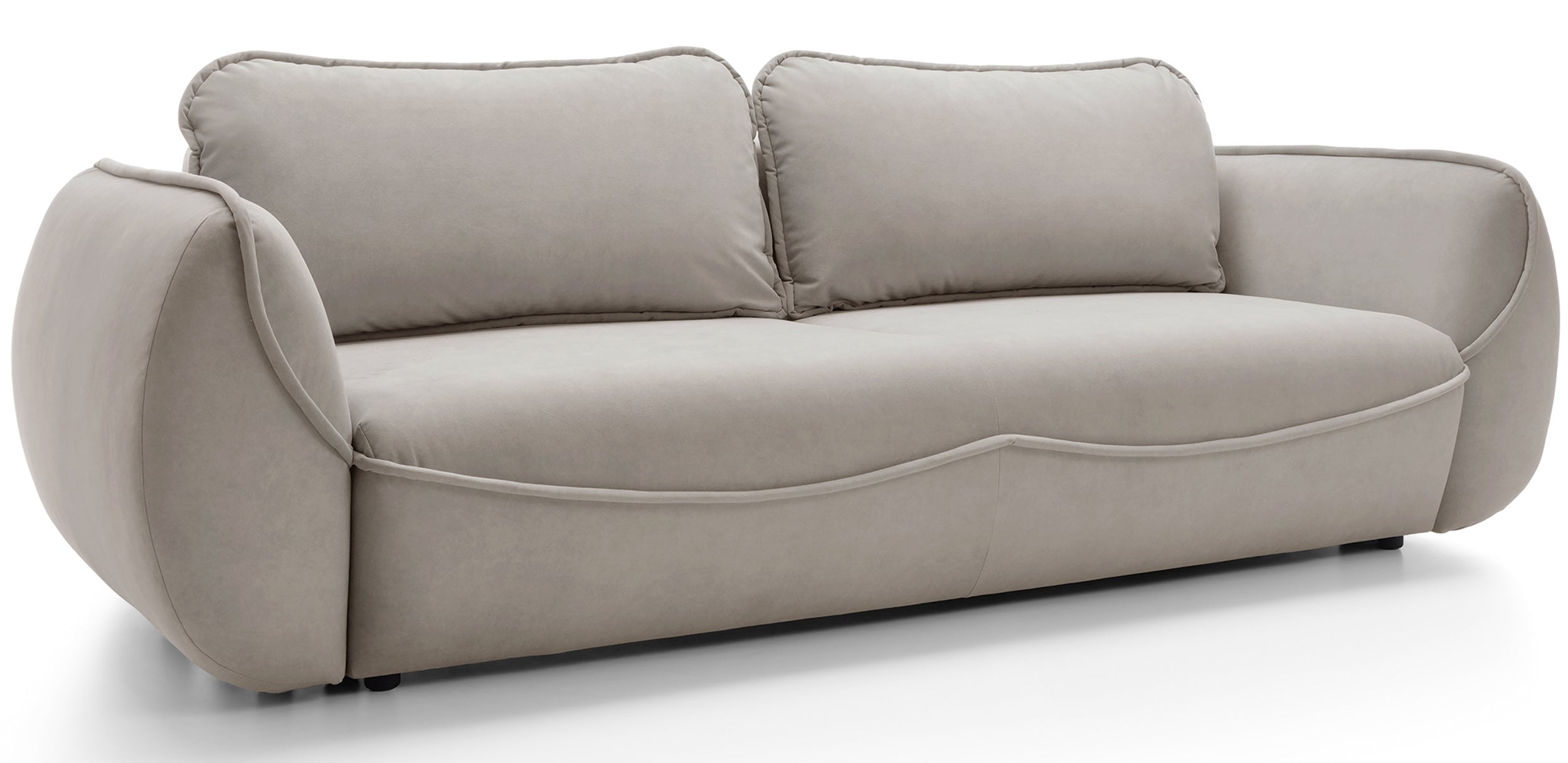 Drei-Sitzer-Schlafsofa Cutie mit Stauraum, beige, pflegeleichter Samtstoff