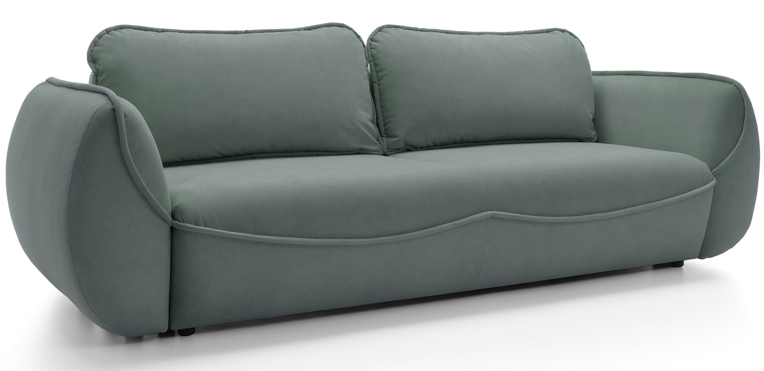 Drei-Sitzer-Schlafsofa Cutie mit Stauraum, Salbeigrüner Velours, pflegeleicht