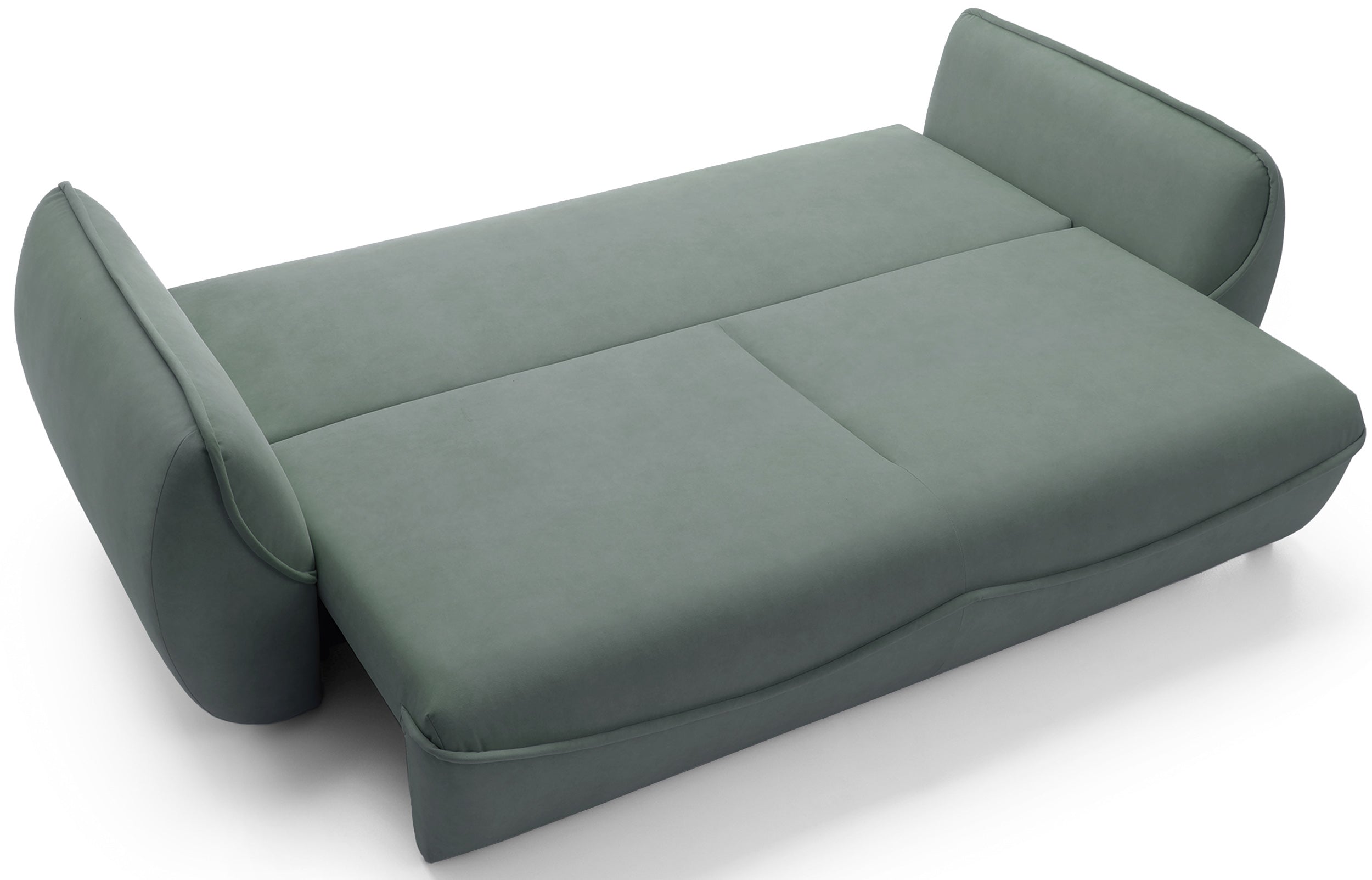 Drei-Sitzer-Schlafsofa Cutie mit Stauraum, Salbeigrüner Velours, pflegeleicht