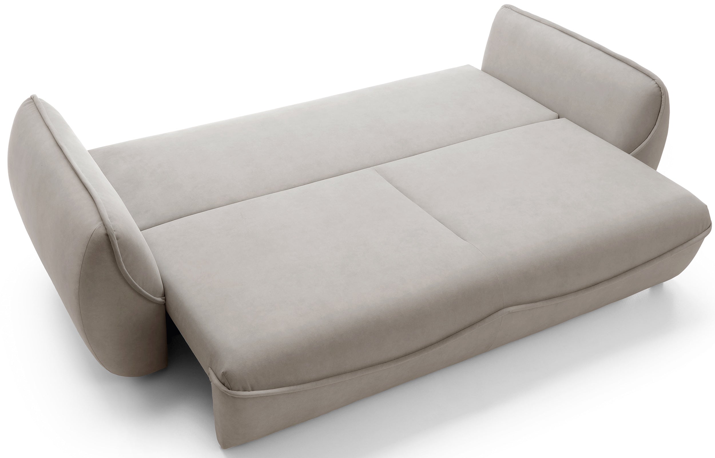 Drei-Sitzer-Schlafsofa Cutie mit Stauraum, beige, pflegeleichter Samtstoff