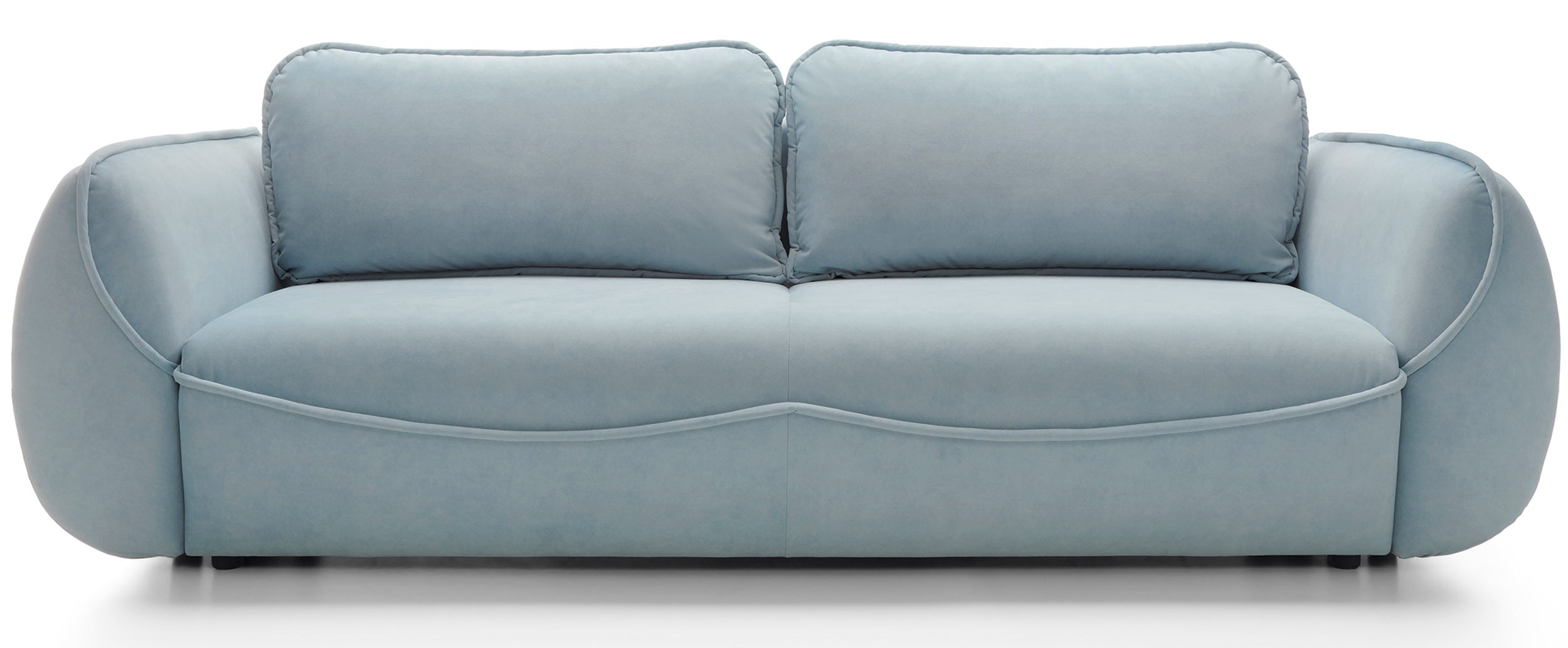 Dreisitziges ausklappbares Sofa Cutie mit Stauraum, hellblauer Samt, pflegeleicht