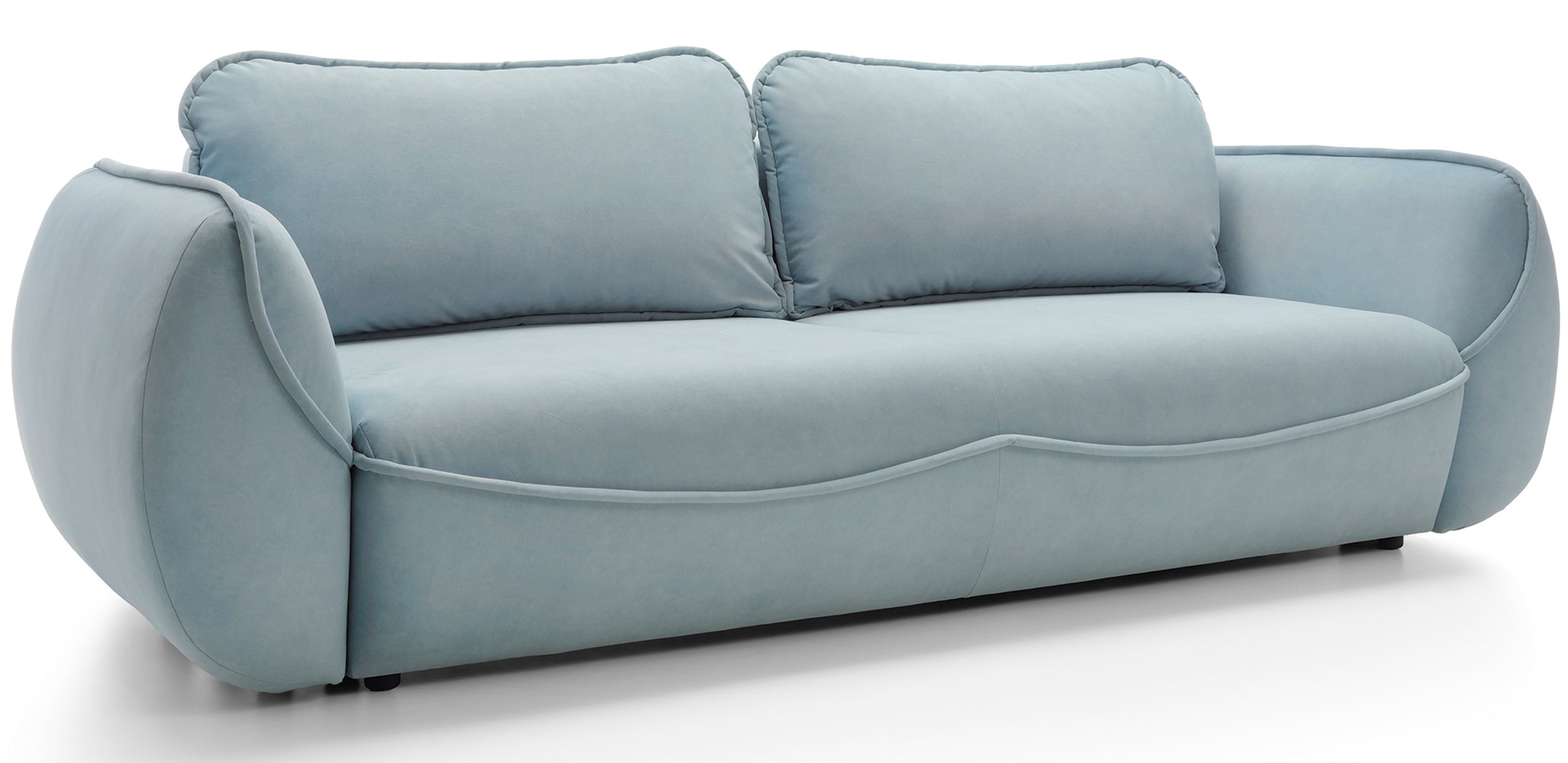 Dreisitziges ausklappbares Sofa Cutie mit Stauraum, hellblauer Samt, pflegeleicht