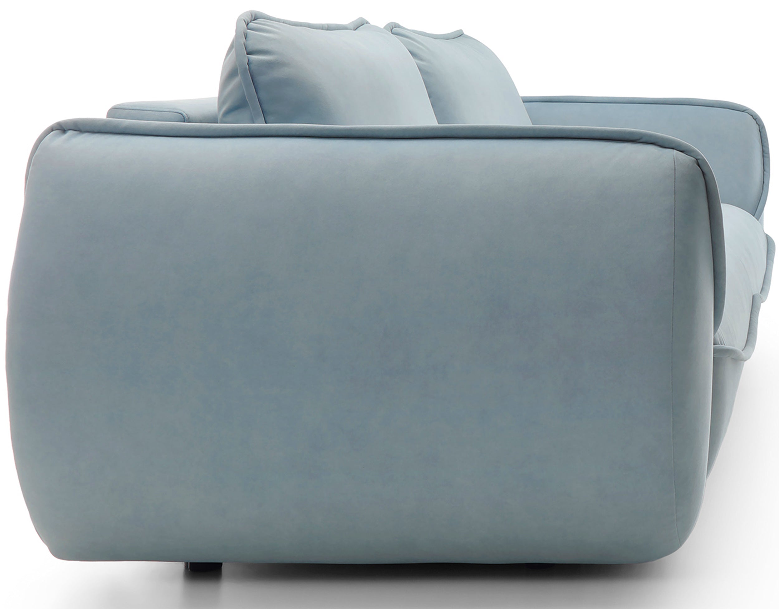 Dreisitziges ausklappbares Sofa Cutie mit Stauraum, hellblauer Samt, pflegeleicht
