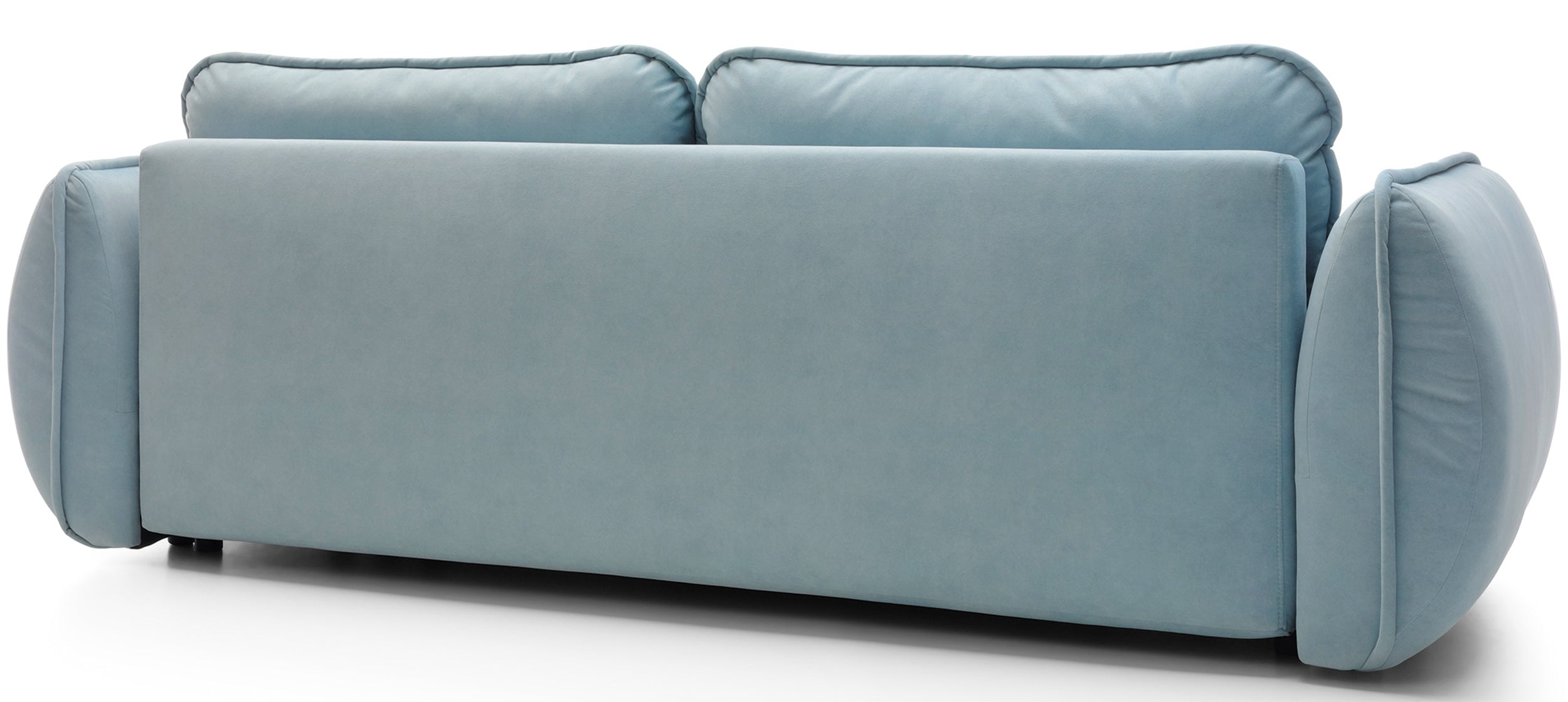 Dreisitziges ausklappbares Sofa Cutie mit Stauraum, hellblauer Samt, pflegeleicht